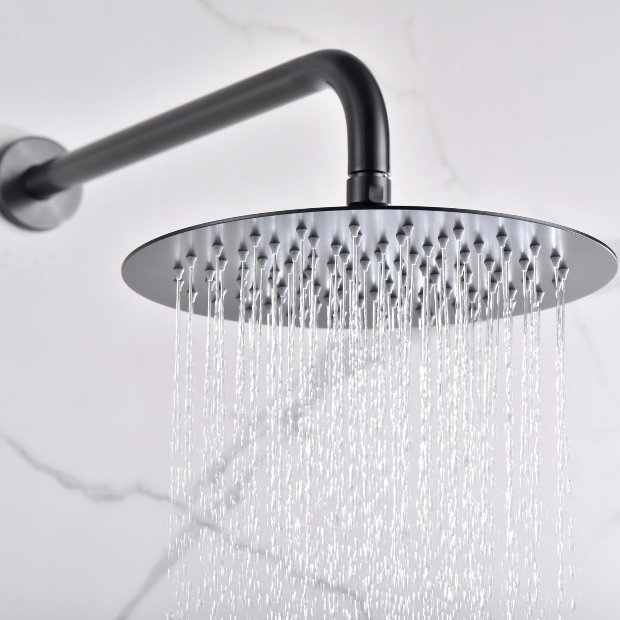 IMEX - Soffione Doccia Effetto Pioggia Ø20cm Nero | Soffione Rotondo Slim e Anticalcare per Colonna Doccia | Realizzato in Acciaio Inox S.304 | Ricambio Originale IMEX