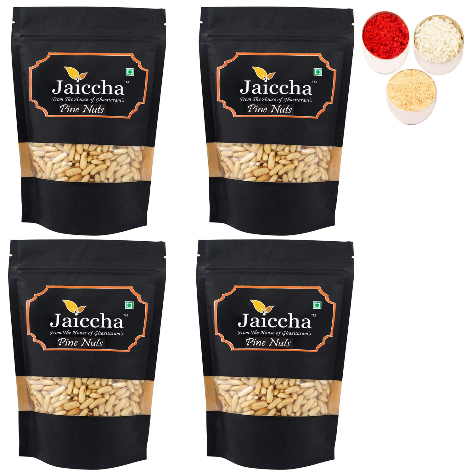 Jaiccha Ghasitaram Bhaidooj Gifts - Pine Nuts Without Shell (Chilgoza) 800 GMS in Black Paper Pouch