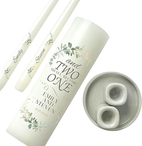Velas Unity para Boda, Set Moderno de Unity, Velas Personalizadas y a Medida de Columna y Cónicas con Cita, Cera Premium Blanca Sin Aroma, para