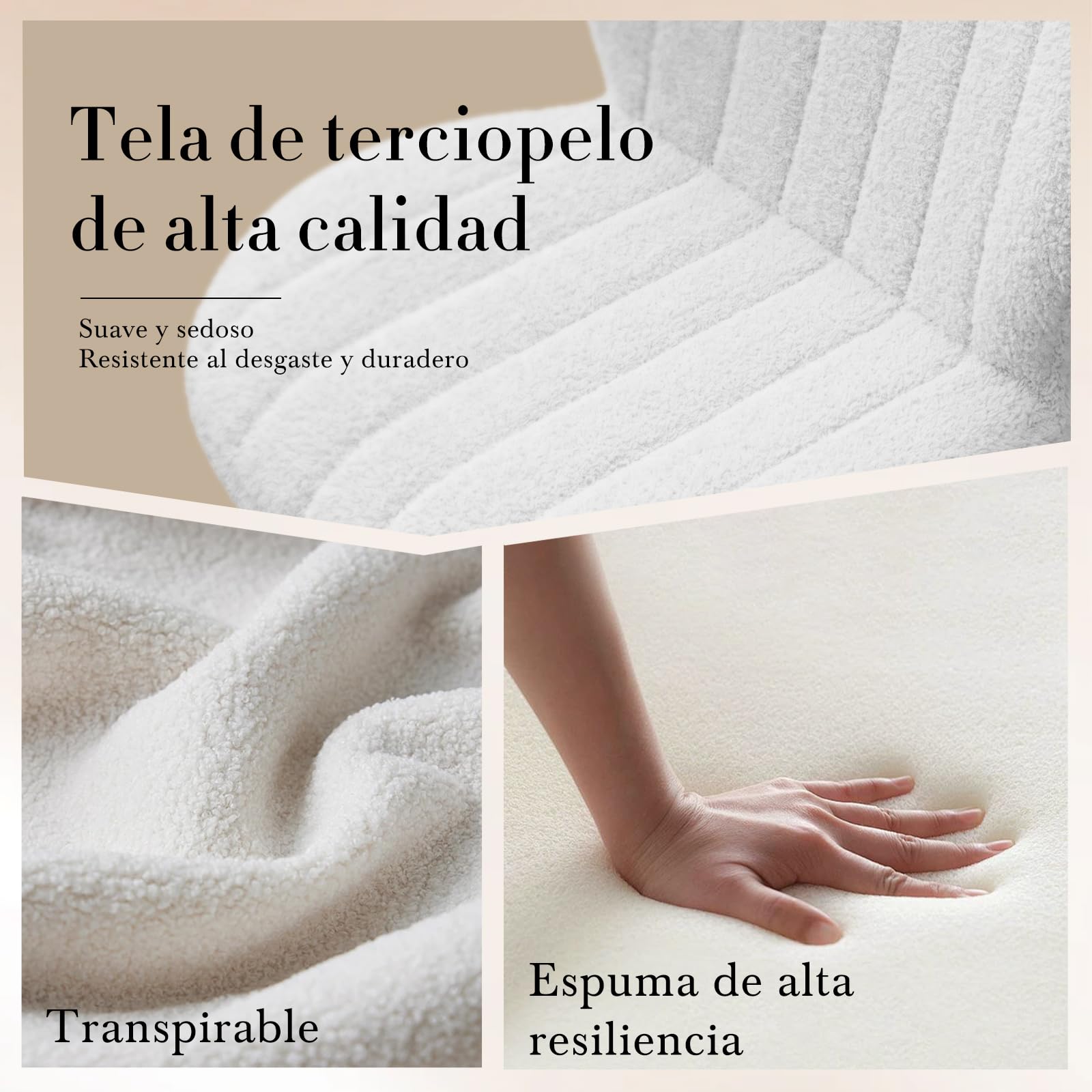 Devoko Taburete de Tocador con Respaldo, Silla Giratoria 360° Altura Regulable, Tela de Felpa, Blanco
