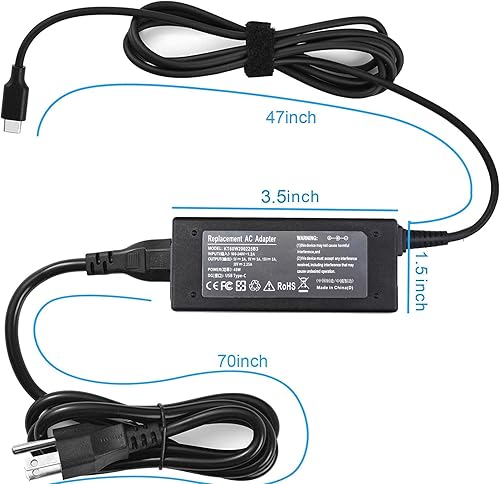 Miniatura 4 de Cable cargador adaptador de corriente alterna USB-C de 45 W para Acer Chromebook Spin 11 13 15 CP311 CP315 CP713 CP311-1H CP311-2H CP311-1H-C1FS