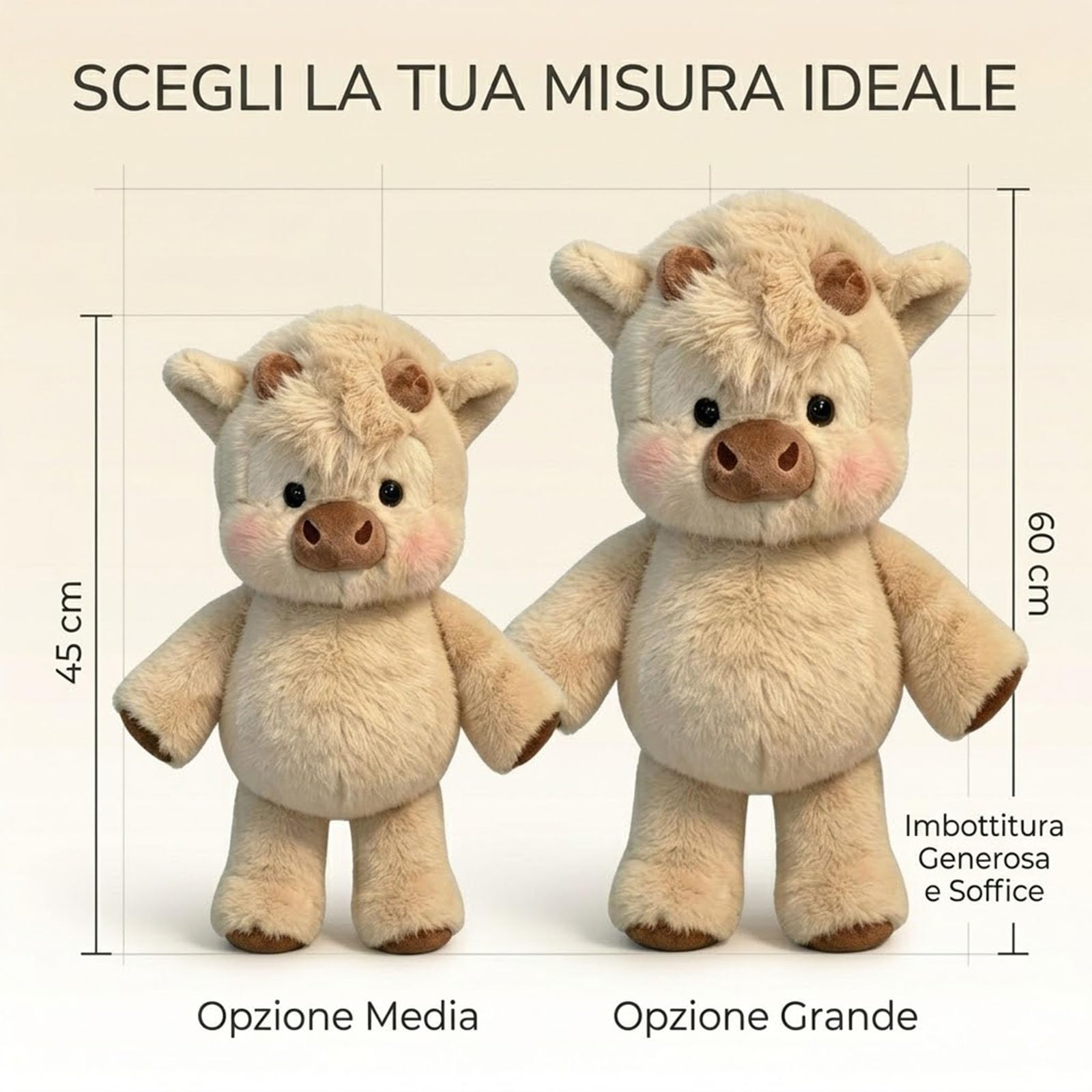 Generico Peluche che Corre Mucca 45/60cm - Cuscino Morbido e Soffice per Casa - Pupazzo che Cammina a Forma di Vitello (Albicocca,45cm)
