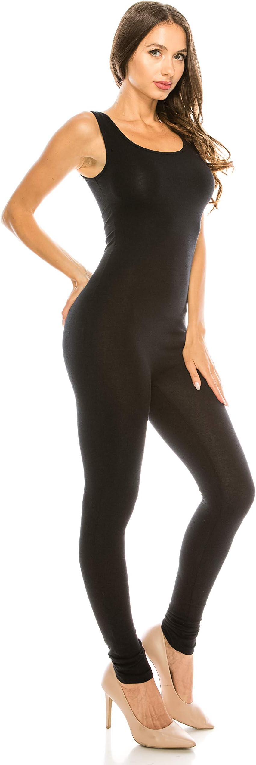 CNC Style Women Active Plus n Regular Size Cotton Stretch Scoop Neck Sleeveless Tank Yoga One Piece Jumpsuit Unitard Bodysuit