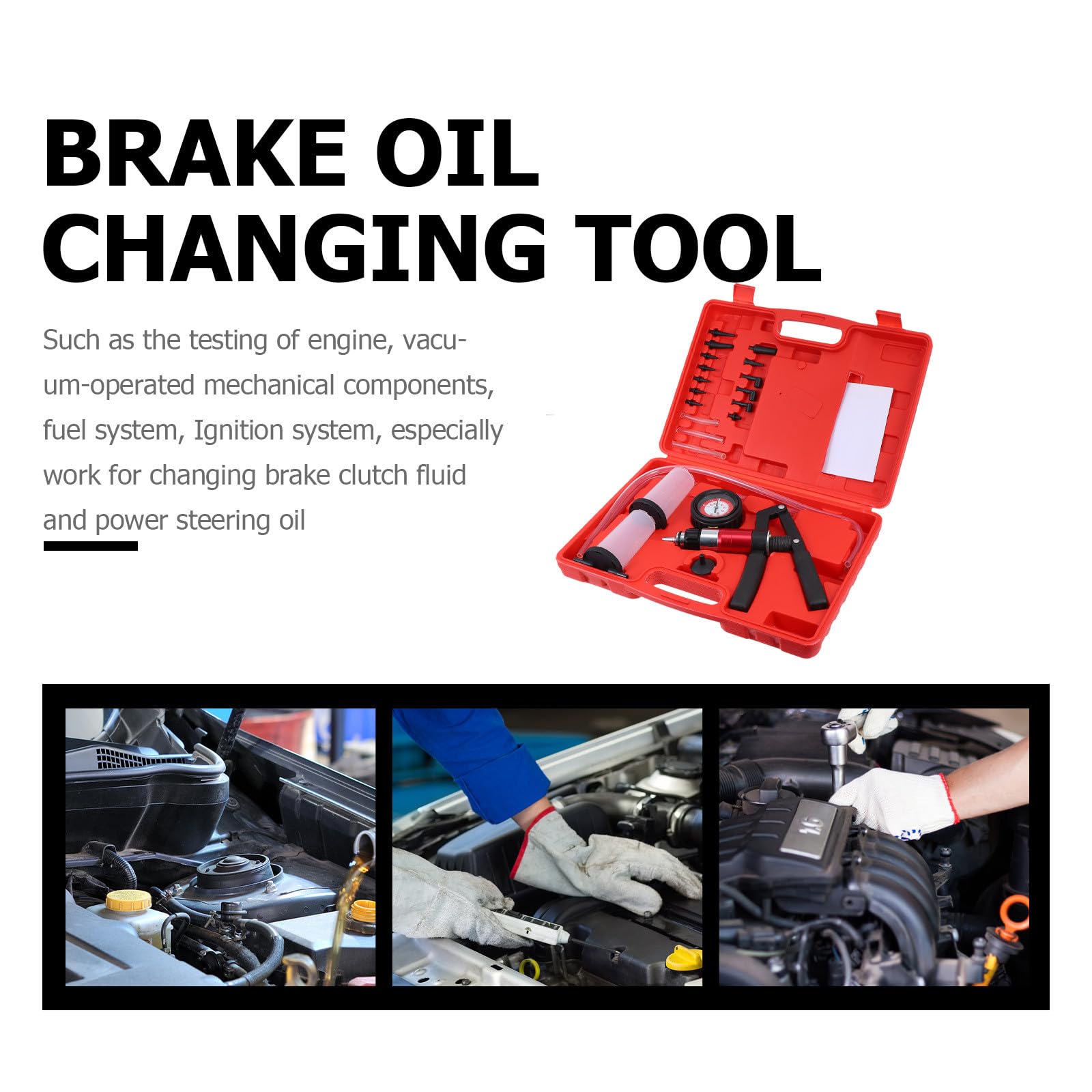 ORFOFE Kit Manual de Purga de Líquido de Frenos y Embrague para Coche, Bomba de Vacío Mangueras Transparentes, Herramienta para Cambio de Aceite de Freno y Dirección Asistida,