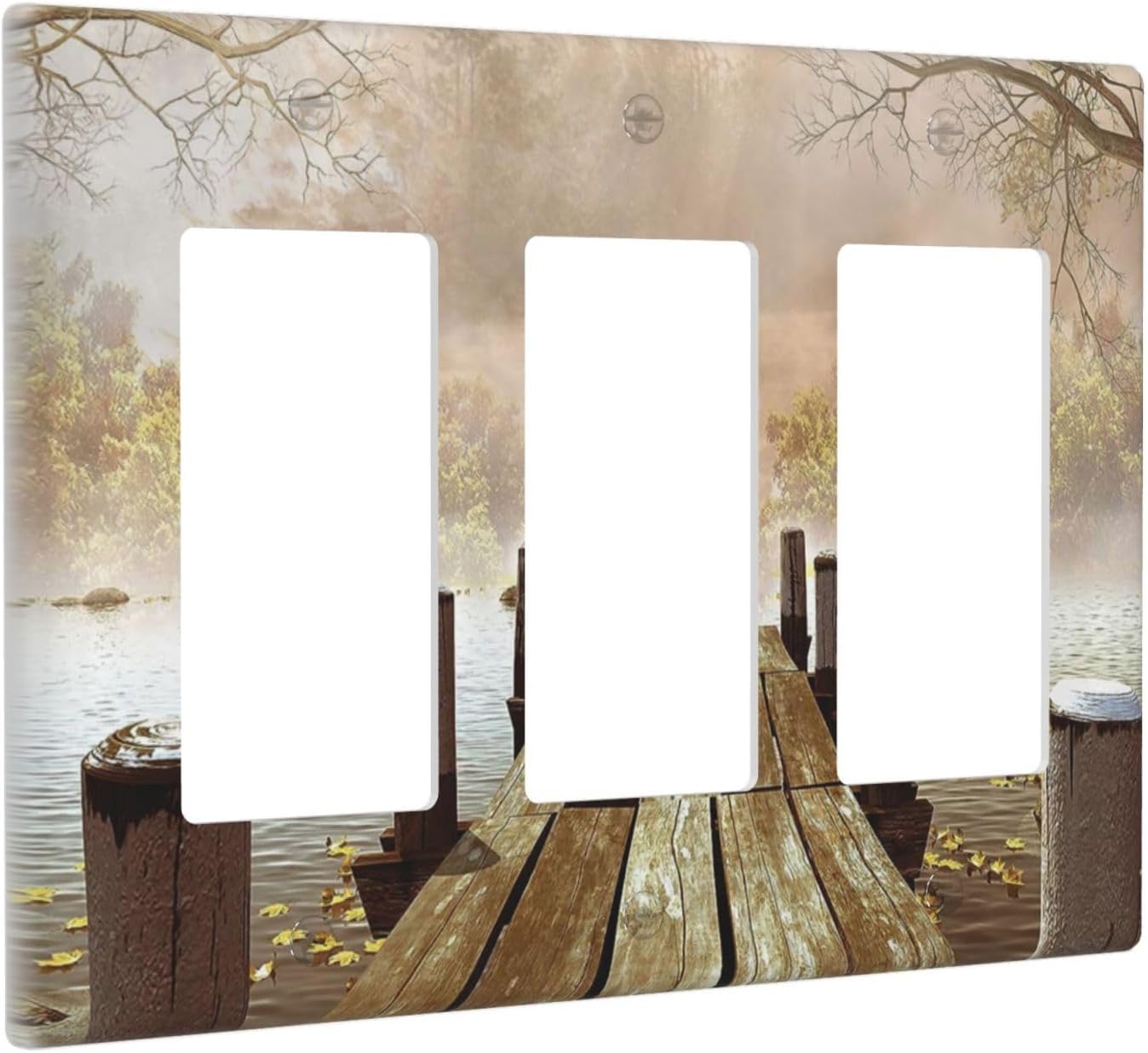 Decora Outlet Wall PlateAutumn Lake Fallen Leaves Foggy Fall Tree