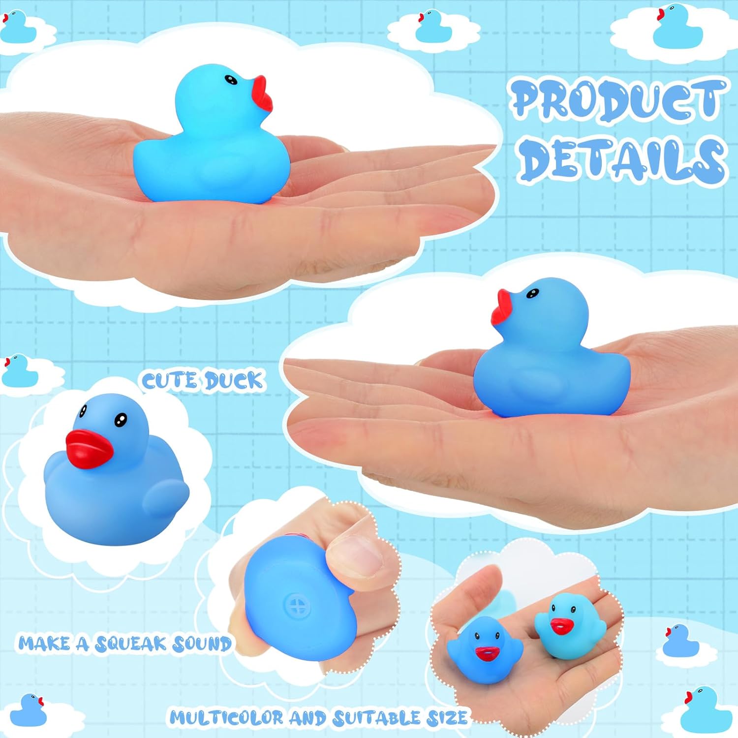 Lenwen 100 Pcs Mini Rubber Ducks 1.57" Rubber Ducks Bulk Baby Shower Party Favors Squeak & Float Duckies Pool Bath Toys for Kids Boys Girls Birthday Gifts Classroom Carnival Prizes(Blue, Sky Blue)