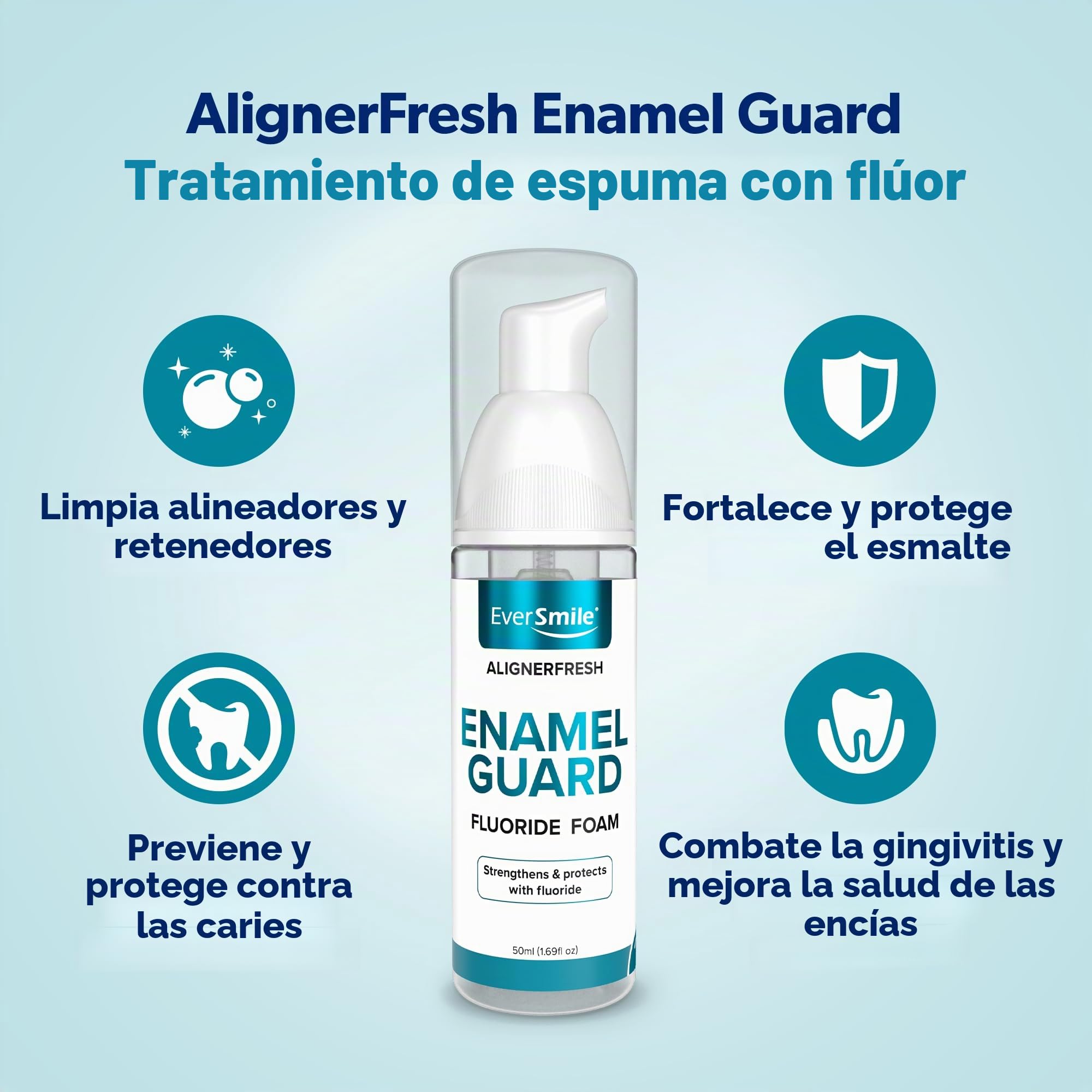 EverSmile AlignerFresh - Espuma de flúor para protector de esmalte, limpiador y retenedor con protección de esmalte, fortalece, protege y blanquea los dientes, elimina bacterias, menta fresca, 1