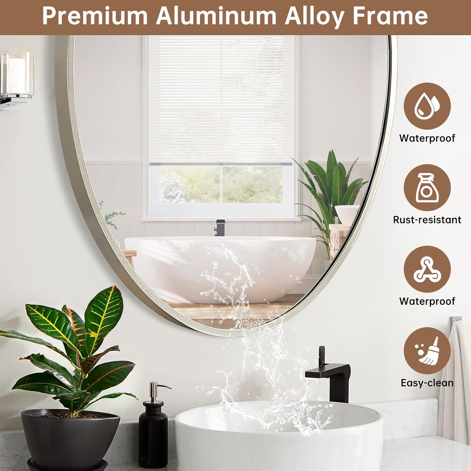 Oval Wall Mirror, 24"x36" Brushed Nickel Vanity Mirror, Bathroom Mirror of Metal Frame, Home Decorative Wall Mounted Mirror for Bathroom, Living Room, Entryway, Vanity