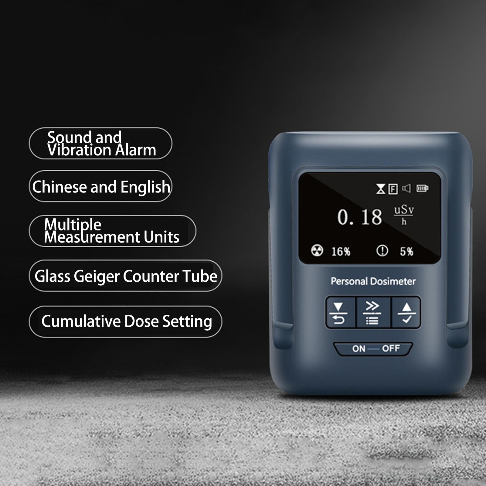 Dosimeter Geiger Counter, Alpha Beta Gamma X Ray Tester, Automatic Alarms for Manual Thresholds Pressure Resistant Fall Resistant - Image 4