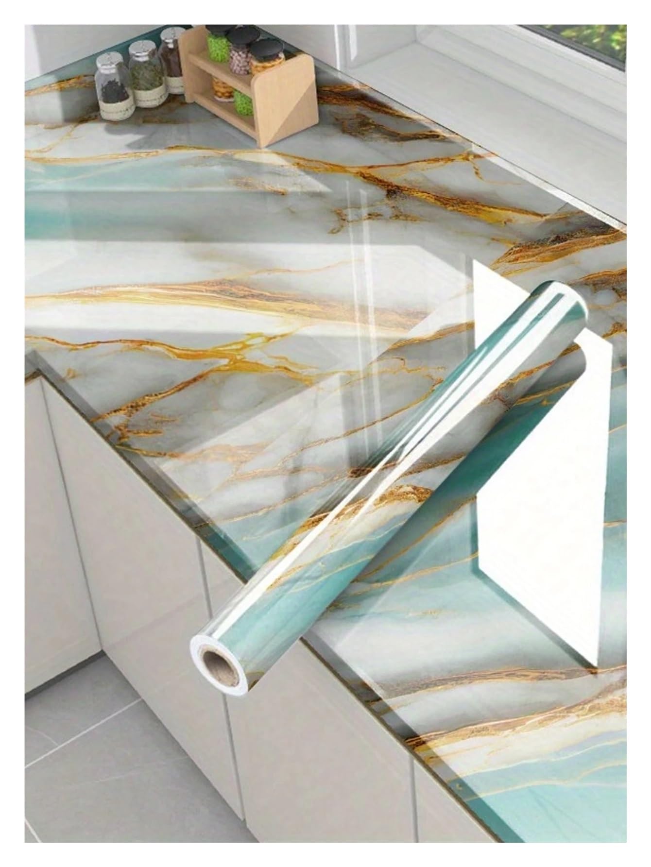 Kitchen Wallpaper 60cm Marble Wallpaper – Self-Adhesive, Waterproof, Oil-Proof Vinyl for Kitchen Countertops, Cabinets & Stove Backsplash