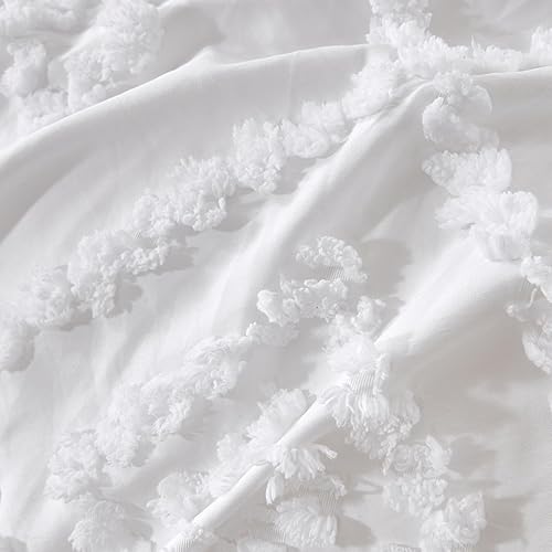 Miniatura 6 de URBONUR Juego de funda de edredón de tamaño matrimonial, color blanco, 3 piezas, funda de edredón geométrica de granja, suave, transpirable y