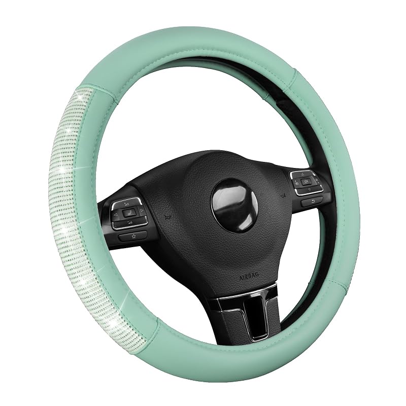 Capa para Volante PIC AUTO em Couro Sintético com Strass, Cor Menta, para Volantes de 36,8–39,4 cm, SWC-DIMD-MINT