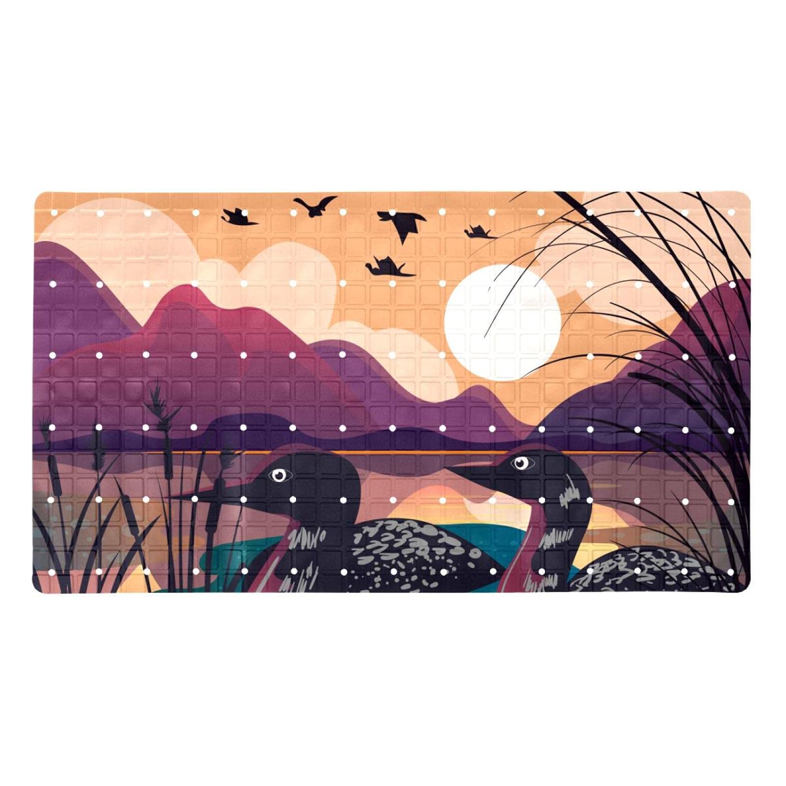 Tapis de bain antidérapant avec ventouses Loon Bird et trous de drainage efficaces