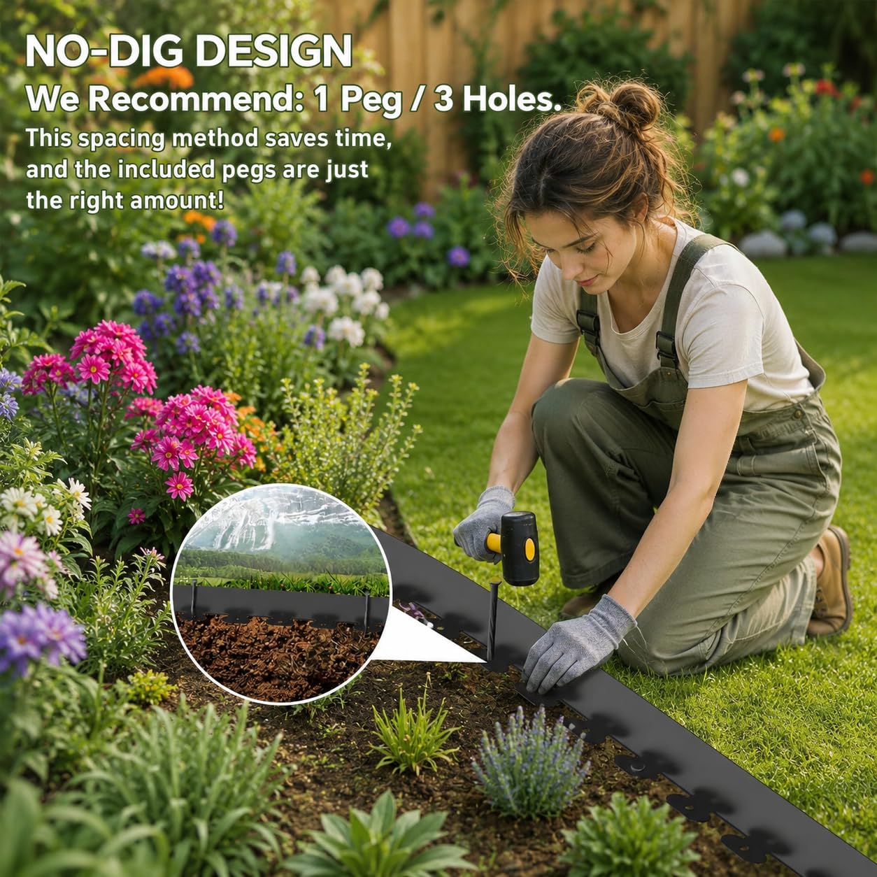 Rasenkante 10 m aus Kunststoff – Flexible Beeteinfassung & Gartenkante mit 35 Erdspießen, 5 cm hoch, schwarz – Für Beetumrandung, Mähkante, Rasenkante & Beetabgrenzung – Ohne Graben