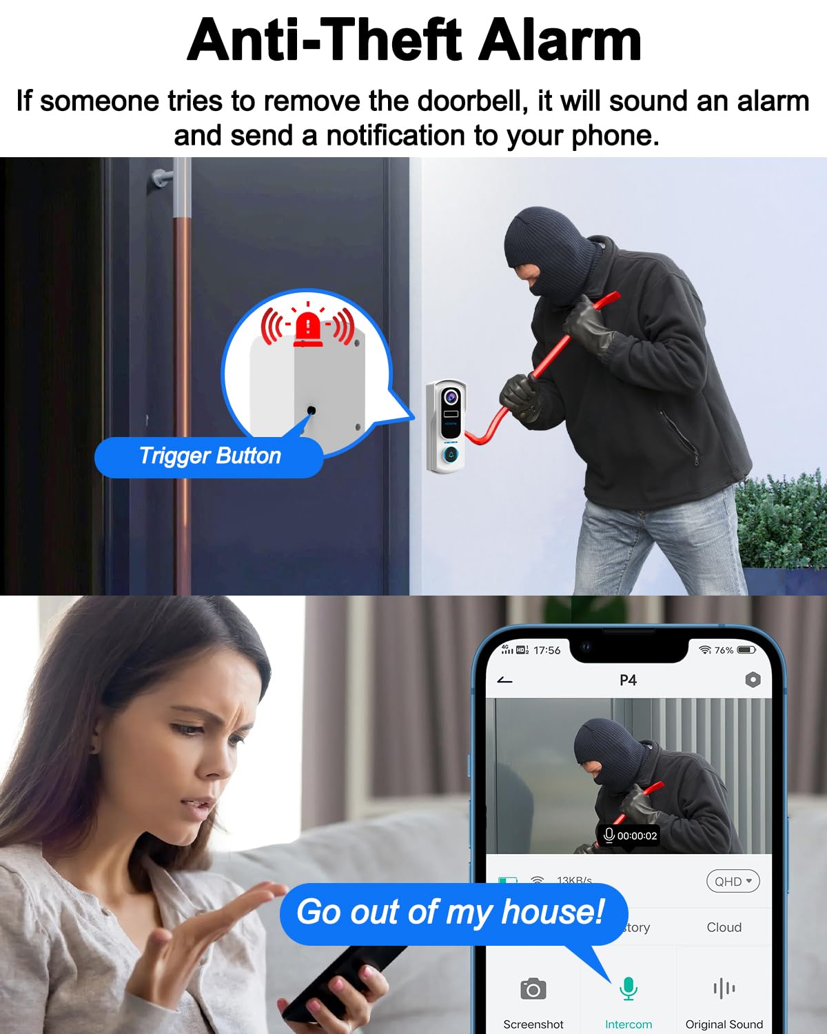 Videoportero Inalambrico Timbre Inalámbrico Con Cámara UCOCARE - 2K, Detección De Movimiento, Visión Nocturna, IP67, Batería 10000mAh, Compatible Con Alexa Timbre Inalambrico Exterior