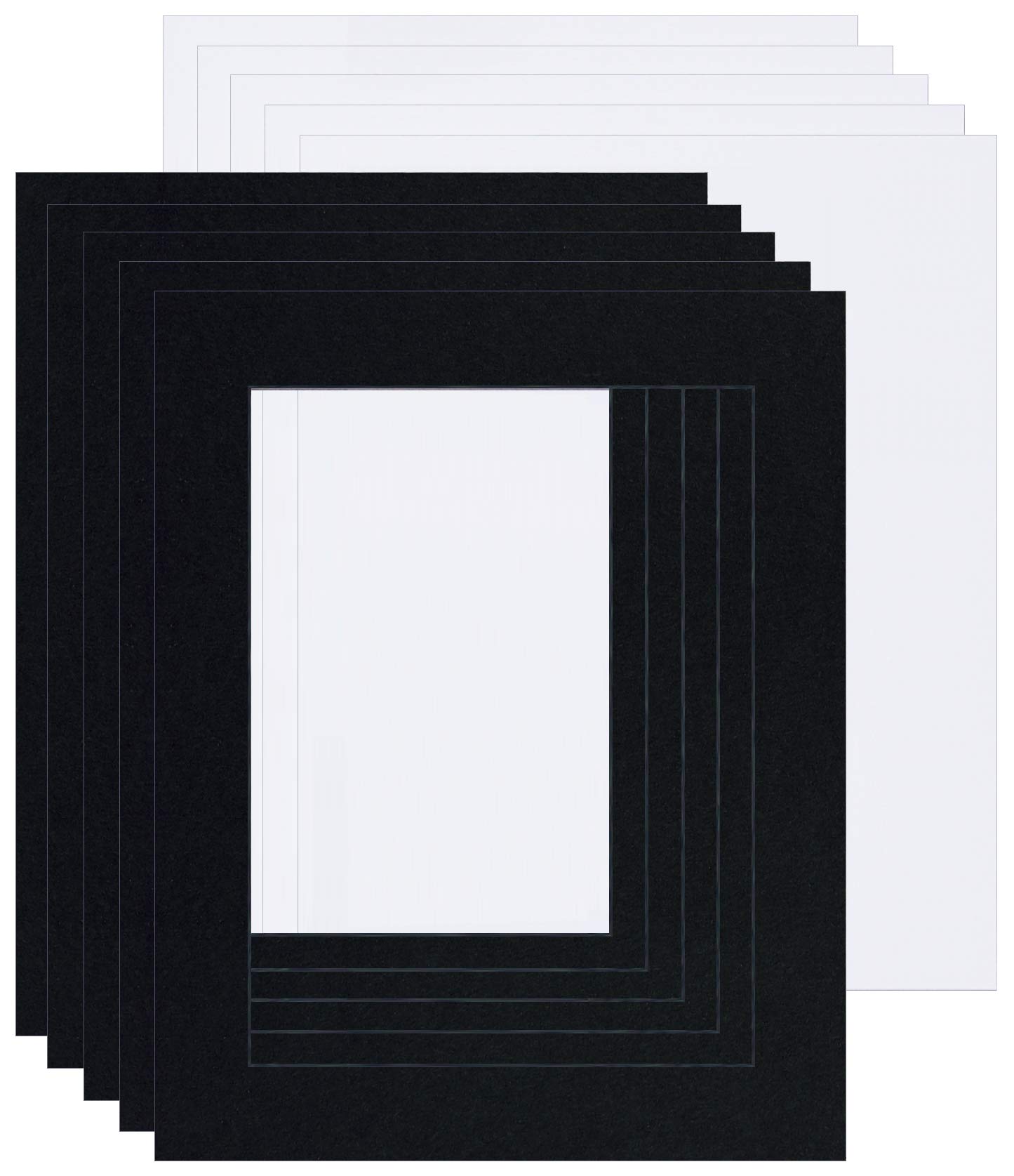 Picture Mounts with Backs, Frame Size 14 x 11 to fit 10 x 8 Image, Choice of Colour & Quantity [Black (Black-core), Pack of 5]