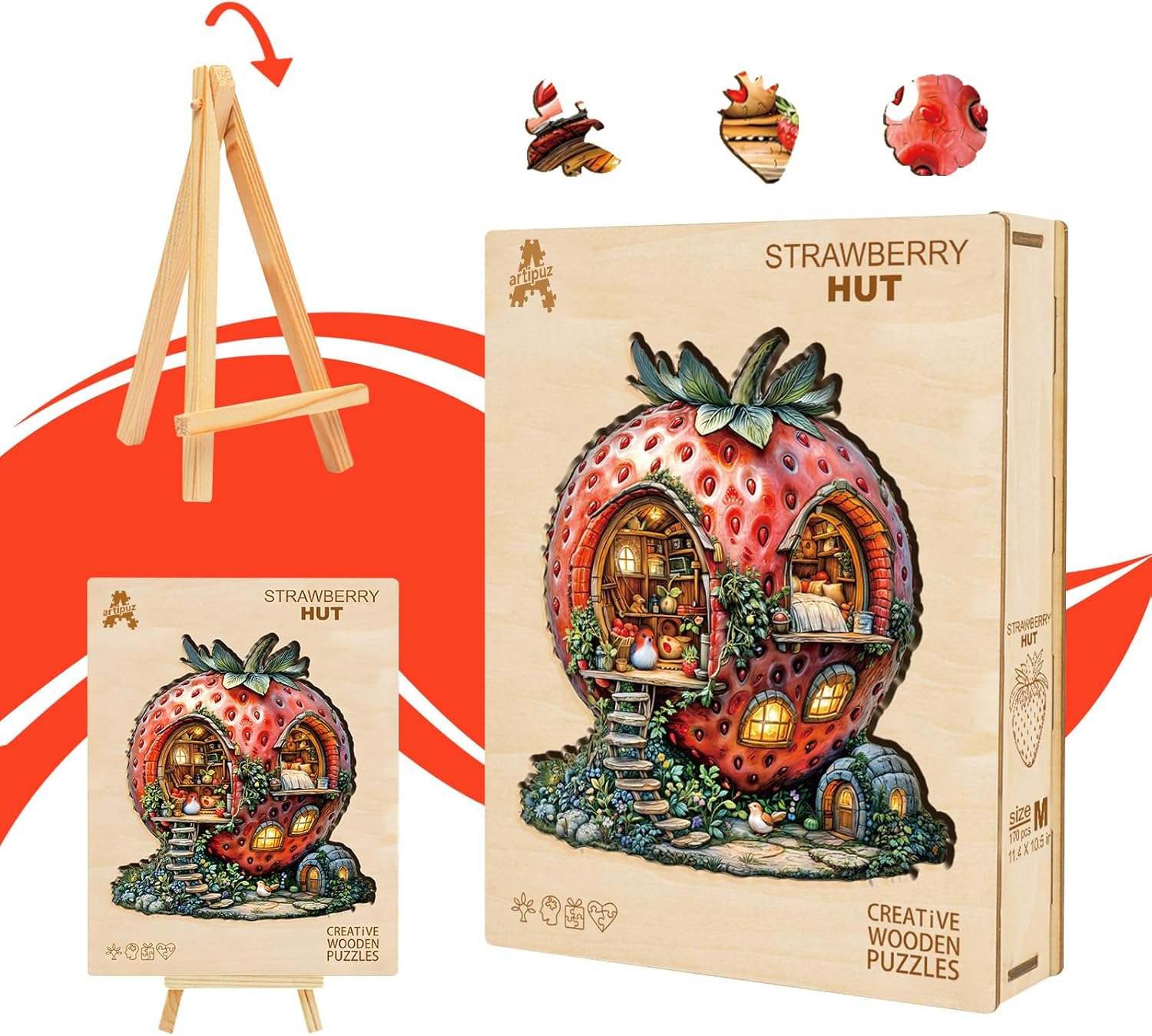 Wooden Puzzles for Adults - Strawberry Hut Wooden Puzzle, Unique Shaped Wood Jigsaw Puzzle for Adults, Wood Puzzles Adult, Gifts for Family, Wall Art Home Decor (240pcs 13.4 * 12.3in L)