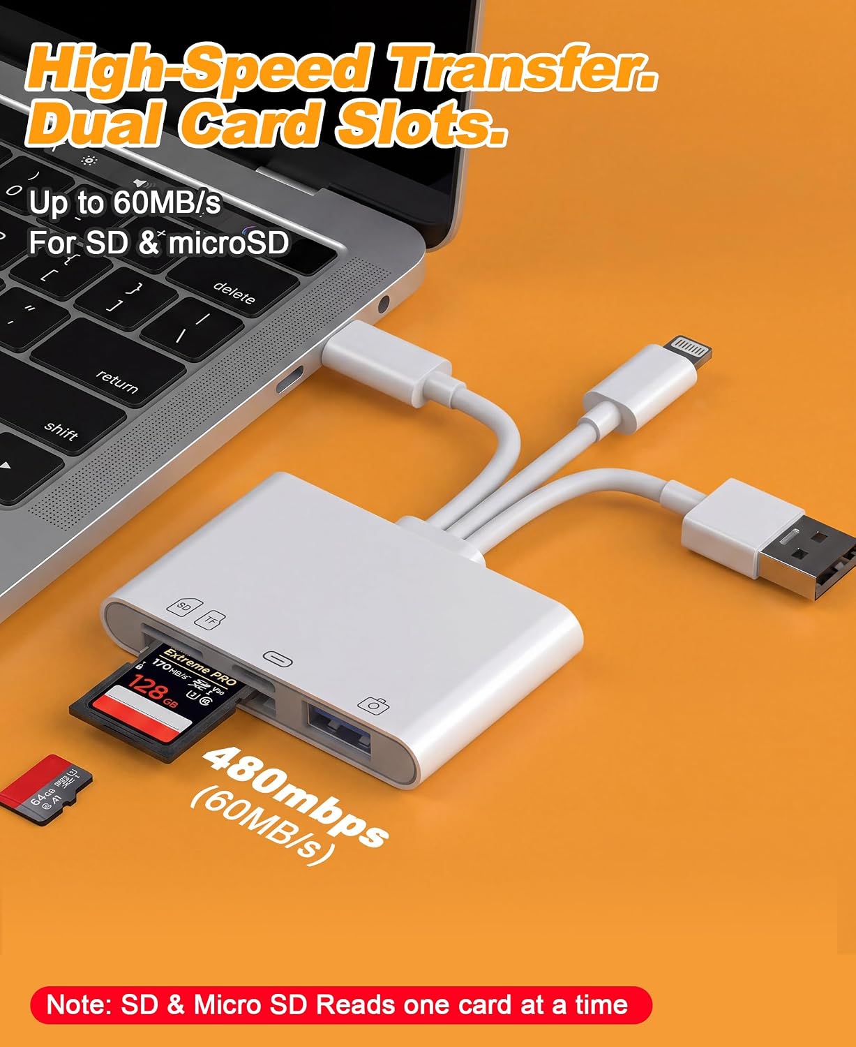 Flash Drive Adapter & SD/TF Card Reader for iPhone - 4-in-1 OTG Adapter with SD/TF Slots & USB-A/USB-C Flash Drive Port to Transfer Photos to Phone, Triple USB-C/Lightning/USB-A for iPhone/iPad/Mac/PC
