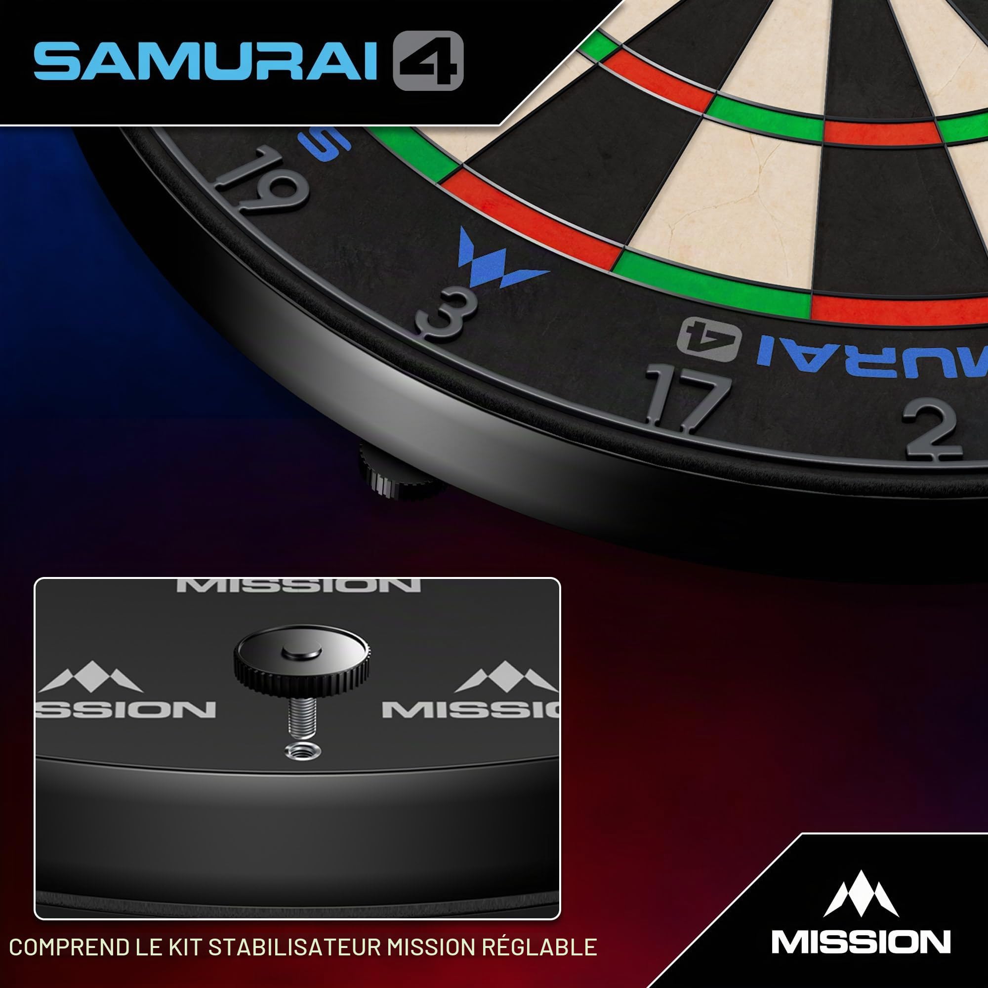Mission Darts | Samurai 4 | Cible de fléchettes professionnelle en poils | Fil de couteau | Édition Spider Blanc ou Graphite