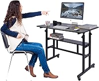 Vista 8 de AIZ Escritorio móvil de pie, escritorio ajustable para computadora portátil, carrito con ruedas, estación de trabajo para computadora en casa