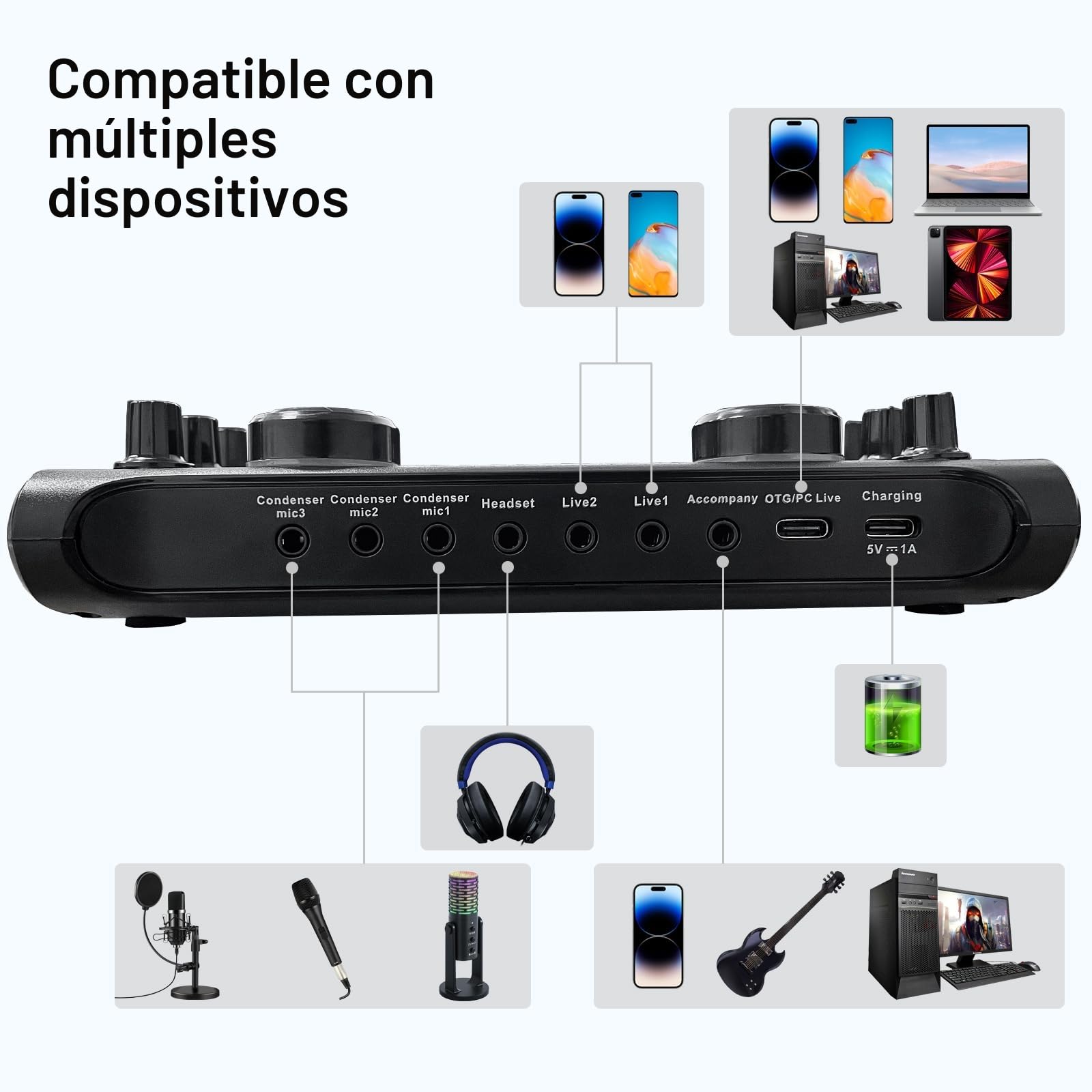 Kit de Mezcladores RUBEHOOW con Tarjeta de Sonido en Vivo, Controlador DJ y Micrófono BM800 para Live, Grabación, PC, Karaoke y Juegos de Voz