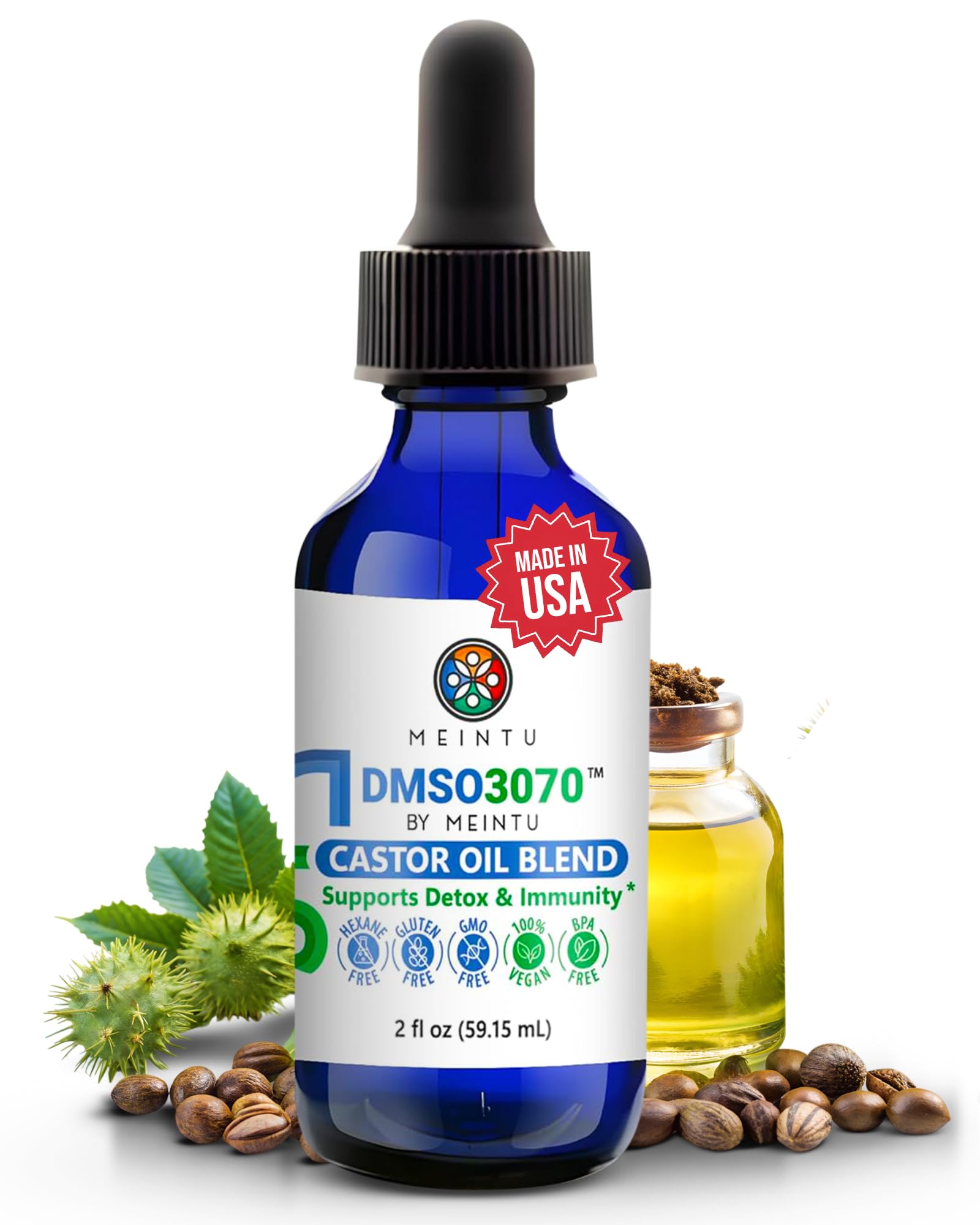 DMSO Castor Oil- Pure Cold Pressed Organic Blend Supports Skin Renewal, Detox & Immune Balance- Hexane Free for Face, Joint & Muscles- Vegan Castor Oil for Eyelashes- 2 Oz