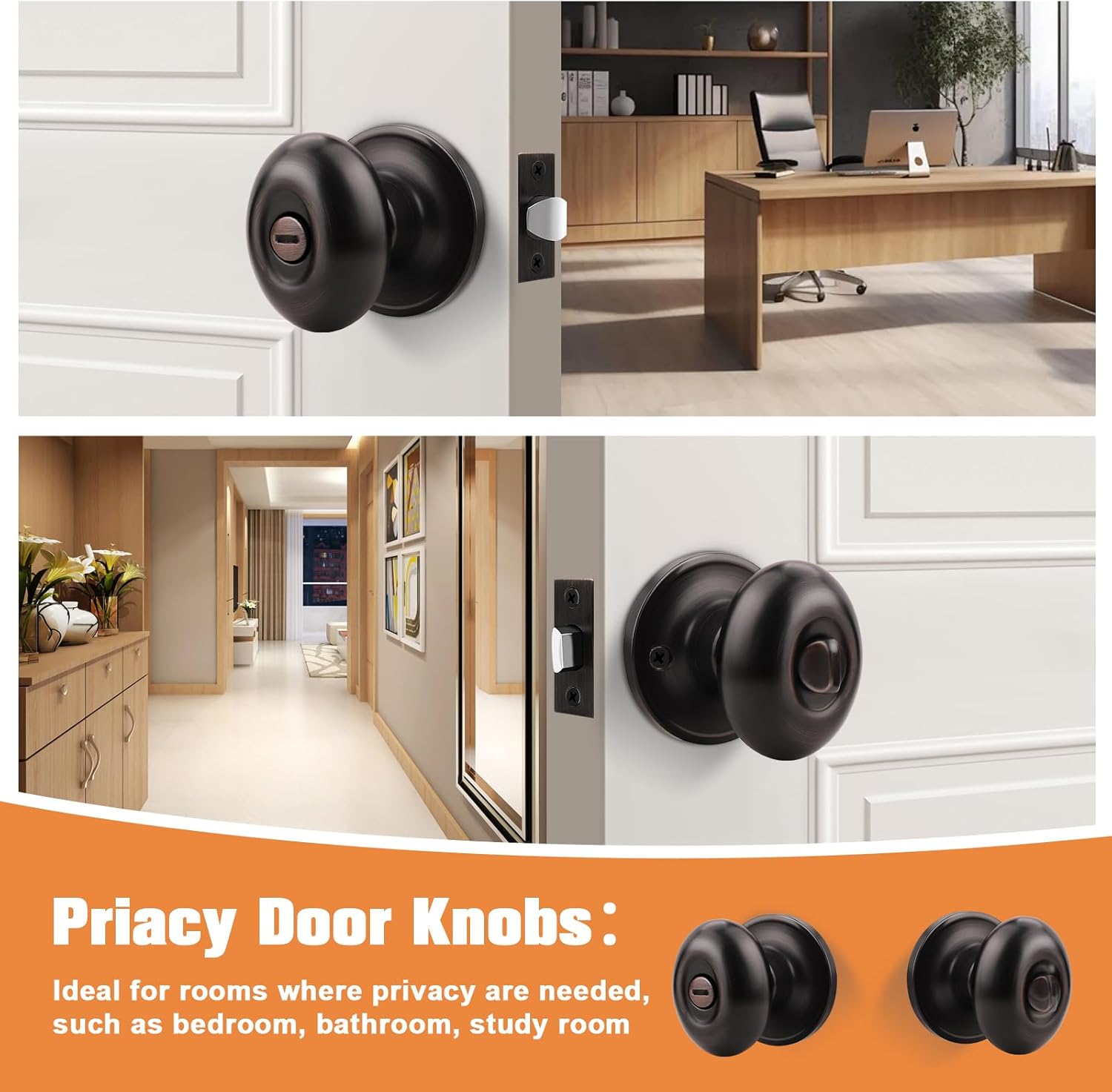 Gobrico 10 Pack Oval Privacy Door Knobs with Oil Rubbed Bronze Finish Egg Shaped Door Knobs for Bedroom Bathroom Stainless Steel Door Knobs and Handles