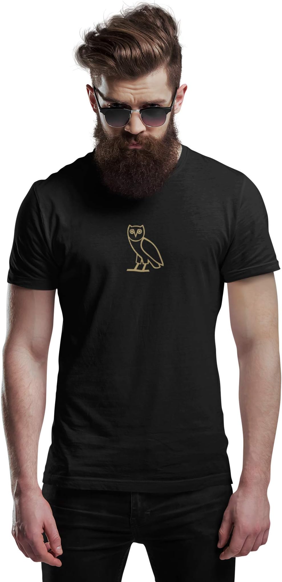 NobuMen's Drake OVO Regular fit Half Sleeves Cotton T-Shirt - 180 GSM (Black, m)