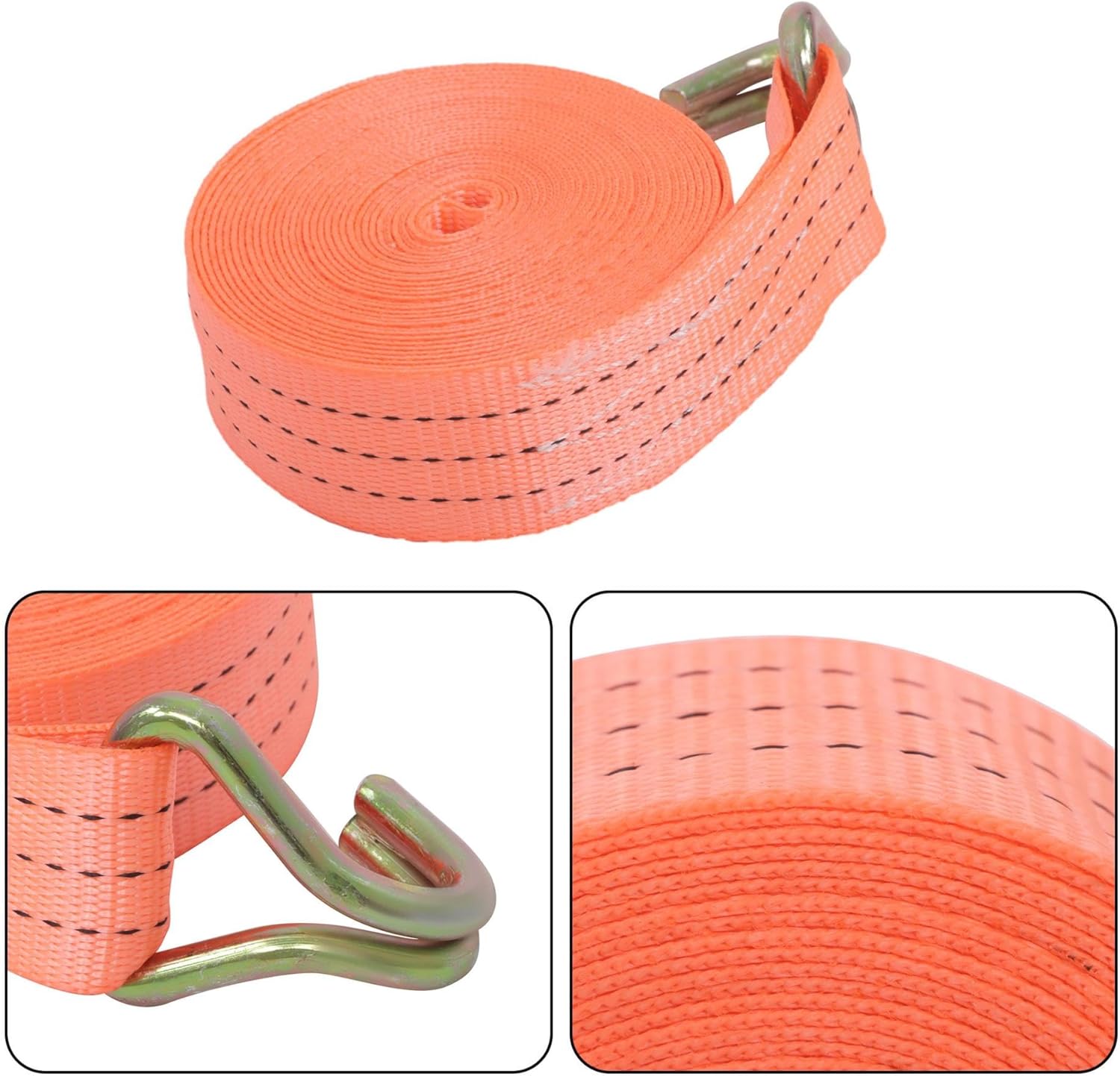 1.5Inch * 20Ft 4000 Pound Heavy Duty Ratchet, Hooked Ratchet Sling Tool, Orange, with a Load Capacity of 1800Kg, 20PCS