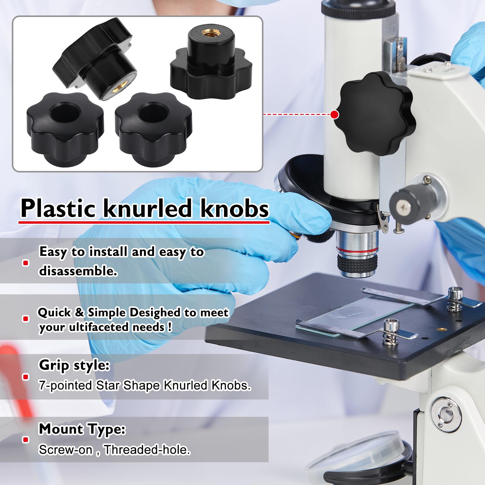 HSEAMALL 10 Pezzi Dado a Stella M6 Ad Alette - Manopola di Serraggio Con Filettatura Interna in Plastica, Foro Passante - Per Macchina Utensile, Nero