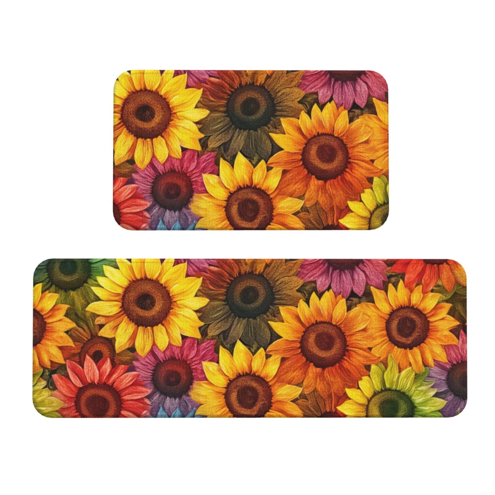Juego de tapetes de cocina de alta comodidad con estampado acolchado de girasoles