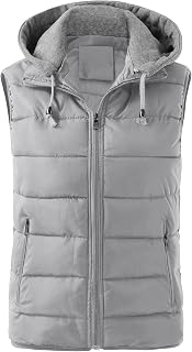 Men's Sleeveless Down Jacket with Hood Hiking Jacket with Pockets Work Coats Basic Quilted Full Zip Bodywarmer Softshell Windproof Outdoor Cargo Jacket