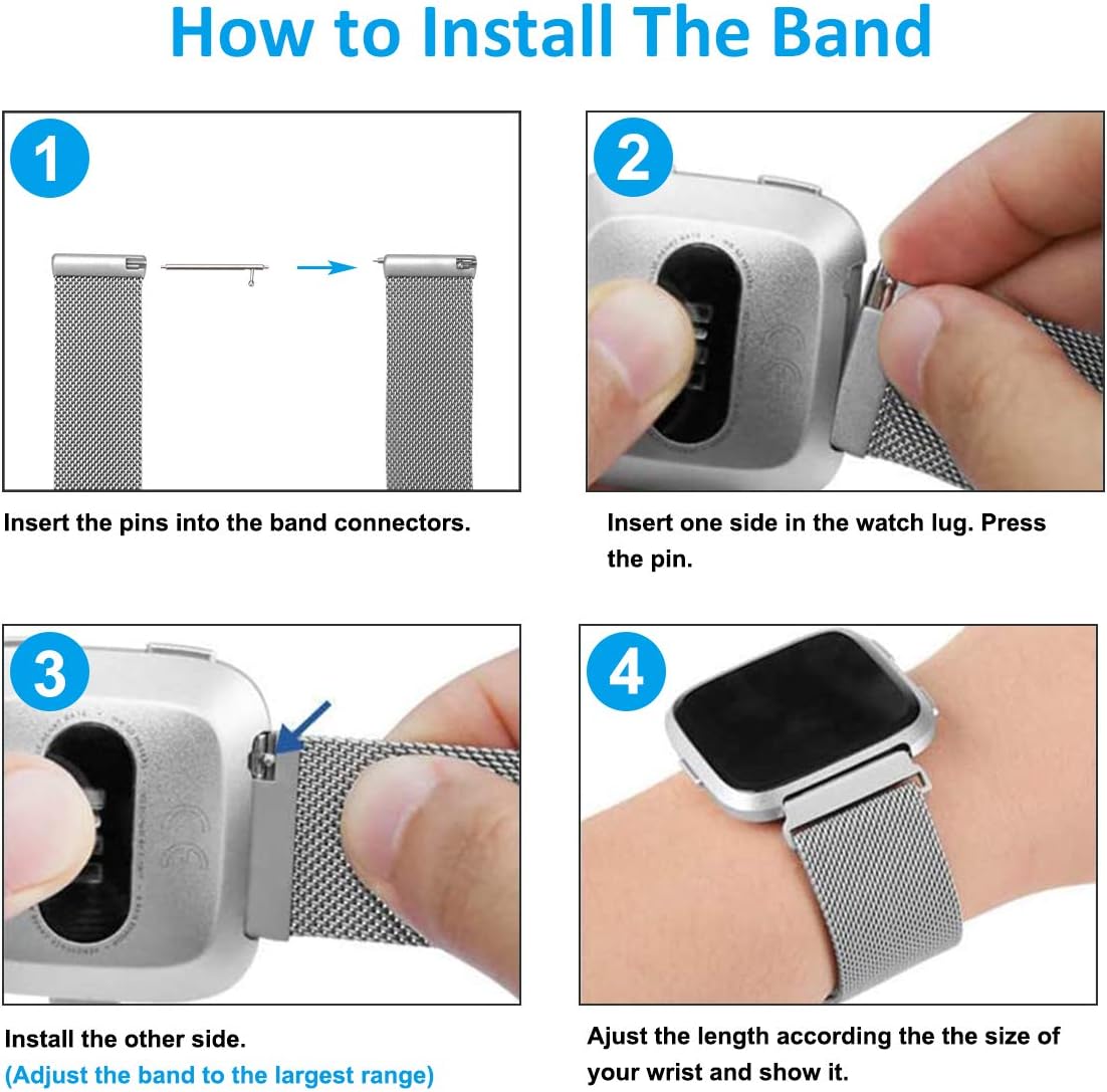 Maxjoy Compatible with Fitbit Versa Bands, Versa 2 Stainless Steel Metal Band Mesh Replacement Bracelet Wristband with Protective Case Compatible with Fitbit Versa 2 1 Watch, Colorful