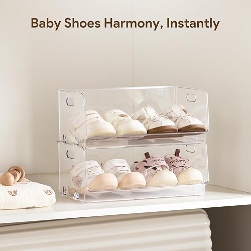 Miniatura 3 de HBlife Zapatero de acrílico transparente para niños, organizador de almacenamiento de zapatos para bebé, piso, entrada, dormitorio, 2 niveles,