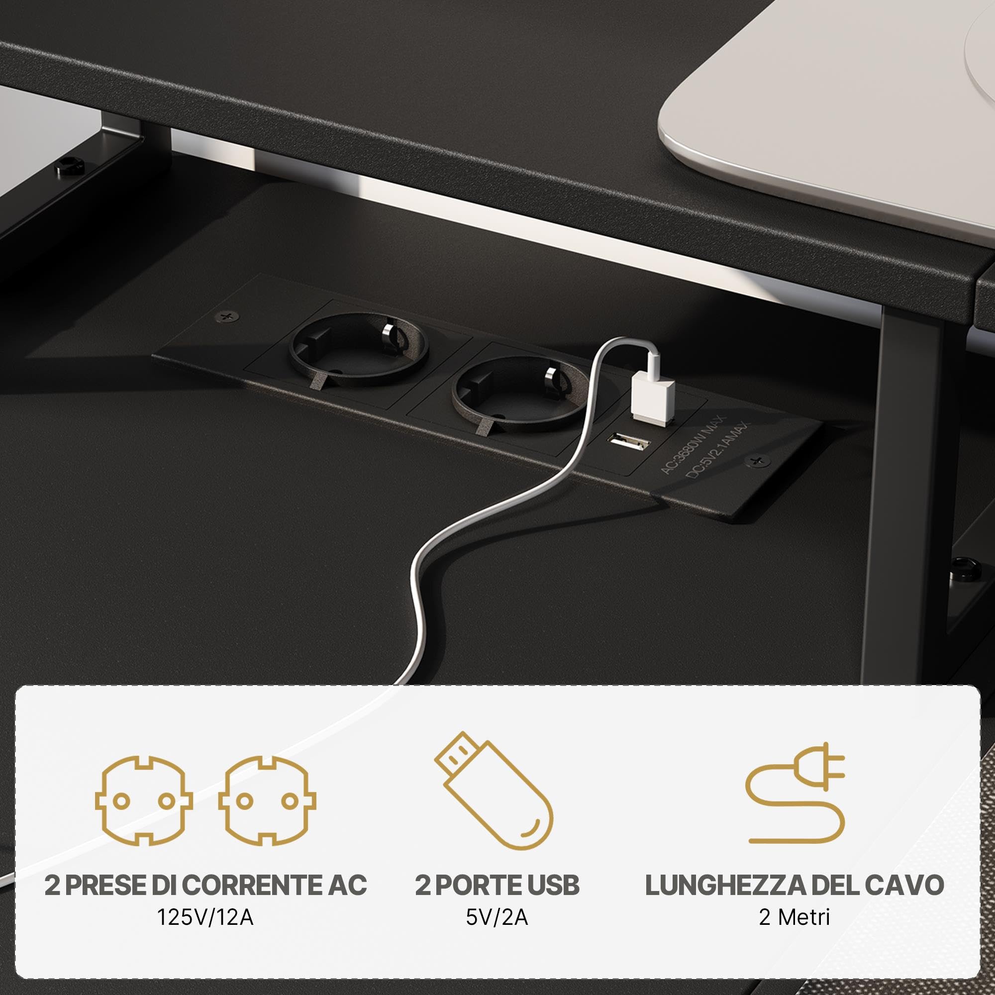Scrivania Angolare con 4 Cassetti, 140x68cm Scrivania Reversibile | con Prese, Scrivanie a L con Scaffali Portaoggetti Tavolo per Casa Ufficio, Nero