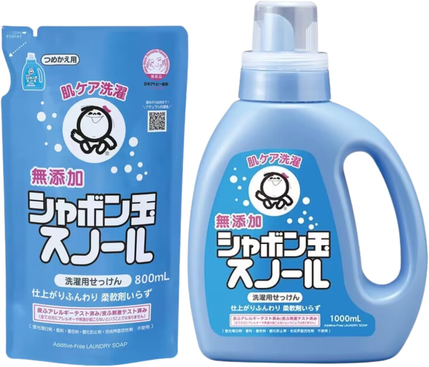 シャボン 玉 ス ノ ー ル 石けん 無添加 本体 1000ml + 詰替え 800ml 液体洗剤 衣料用液体せっけん アトピー協会推薦品 柔軟剤不要
