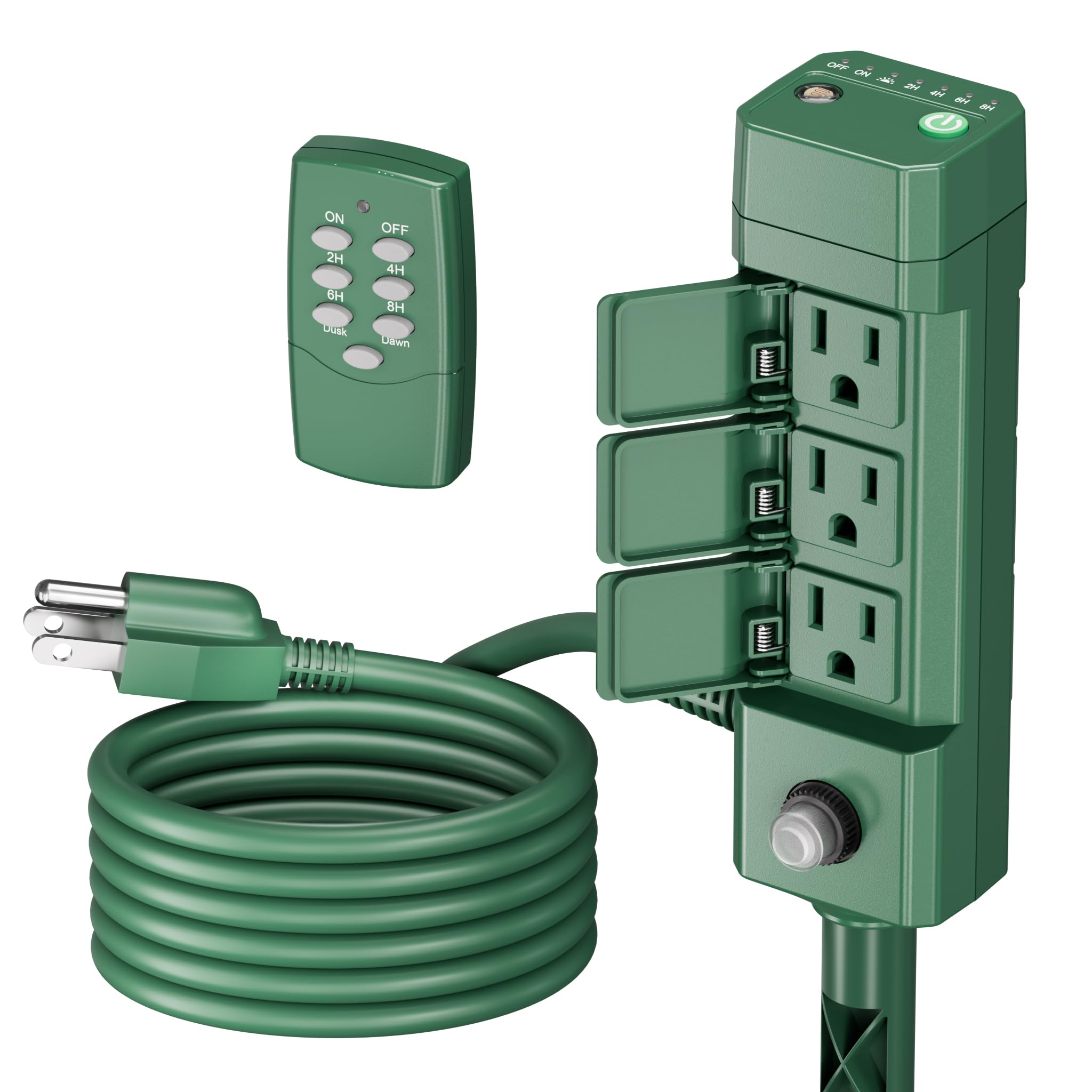 BN-LINK Outdoor Power Stake Timer, 100FT Wireless Remote Control, Dusk to Dawn Sensor for Outdoor Lights, 6 Grounded Outlets, 6ft Extension Cord, 1875W/15A,Christmas Decorations, ETL Listed