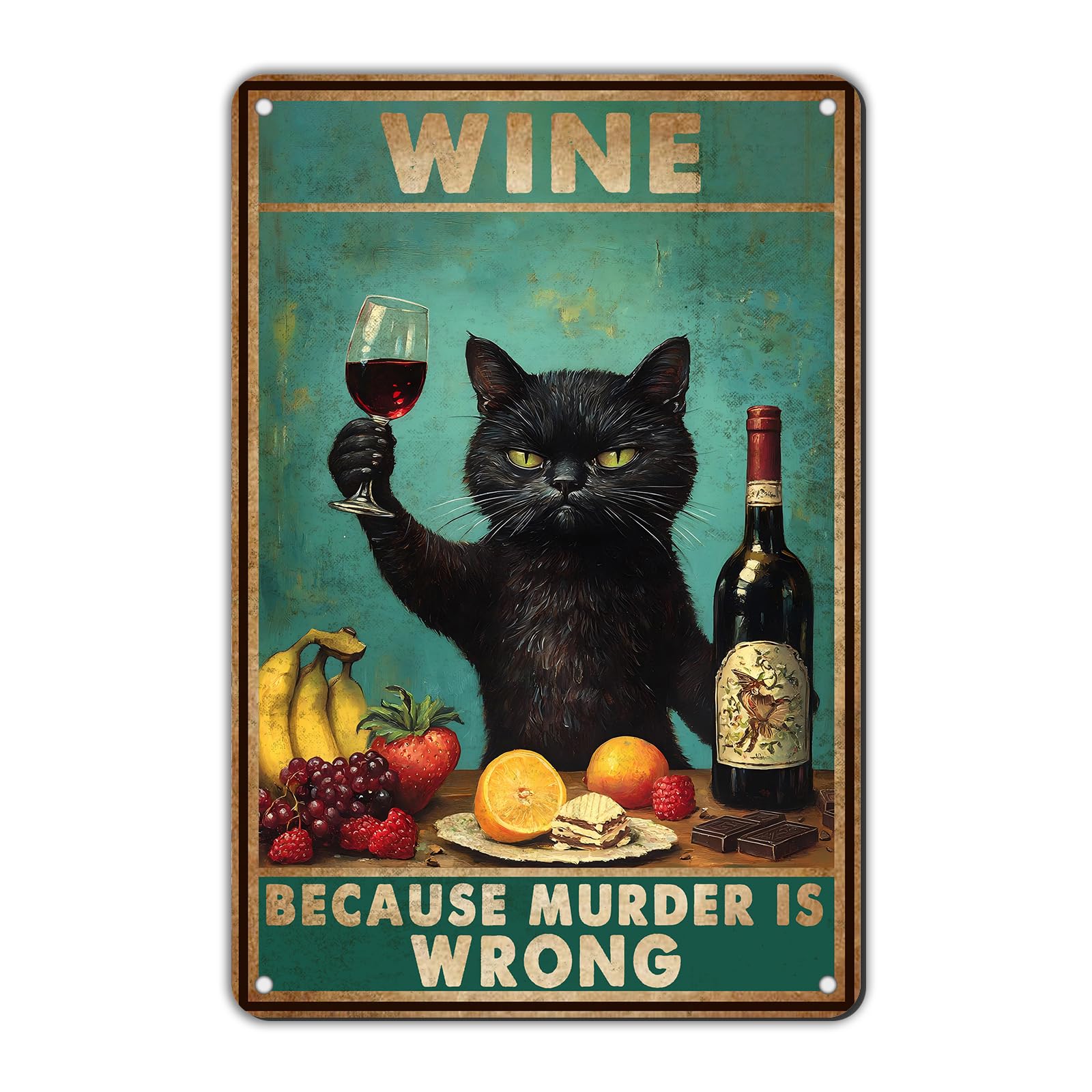 peiyeety Retro Cat Wine Metal Sign Vintage Kitchen Signs Wall Decor Metal Tin Sign Because Murder is Wrong Funny Tin Signs Bar Decorations 8x12 Inch