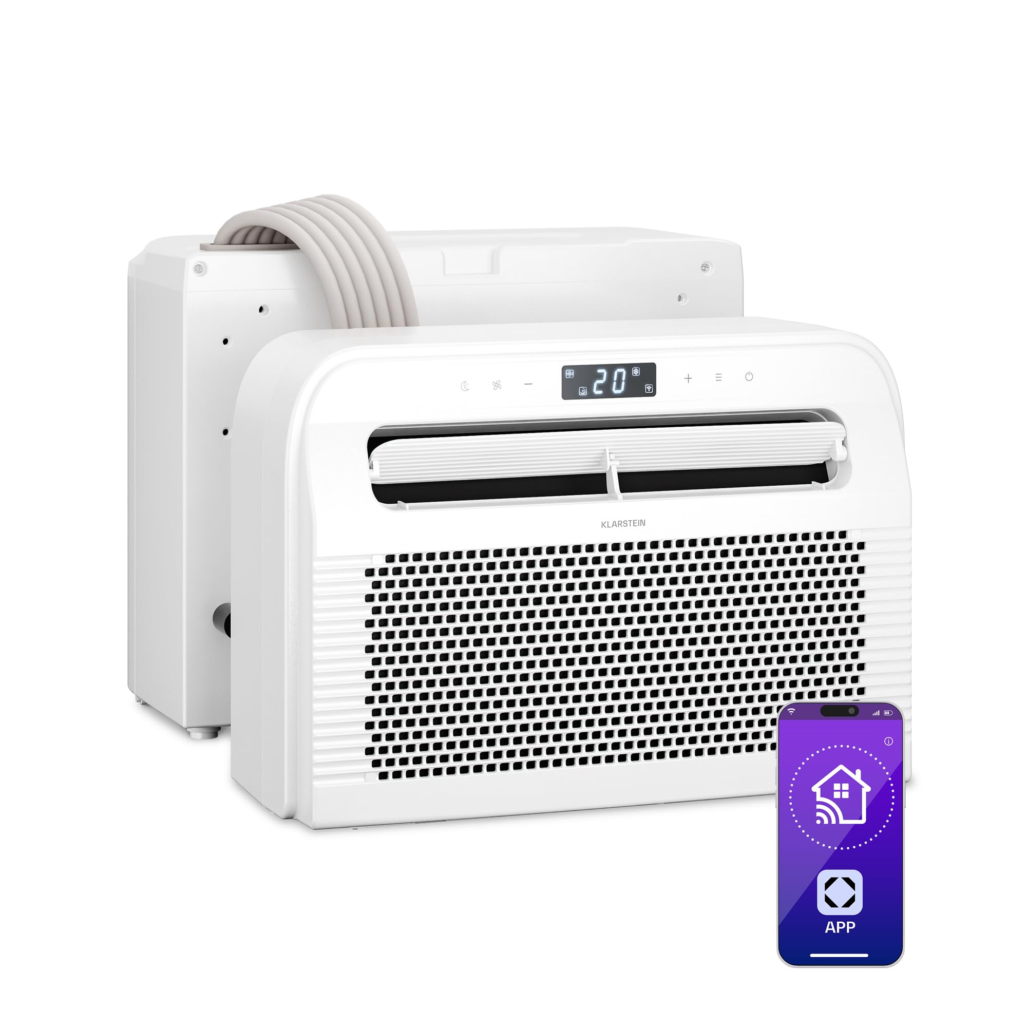 Klarstein Chillavan Aire Acondicionado Portátil - 5000 BTU, cubre hasta 20 m², control por app y LED, 3 en 1: enfría, deshumidifica y ventila, eficiente (A), silencioso, perfecto para caravanas.