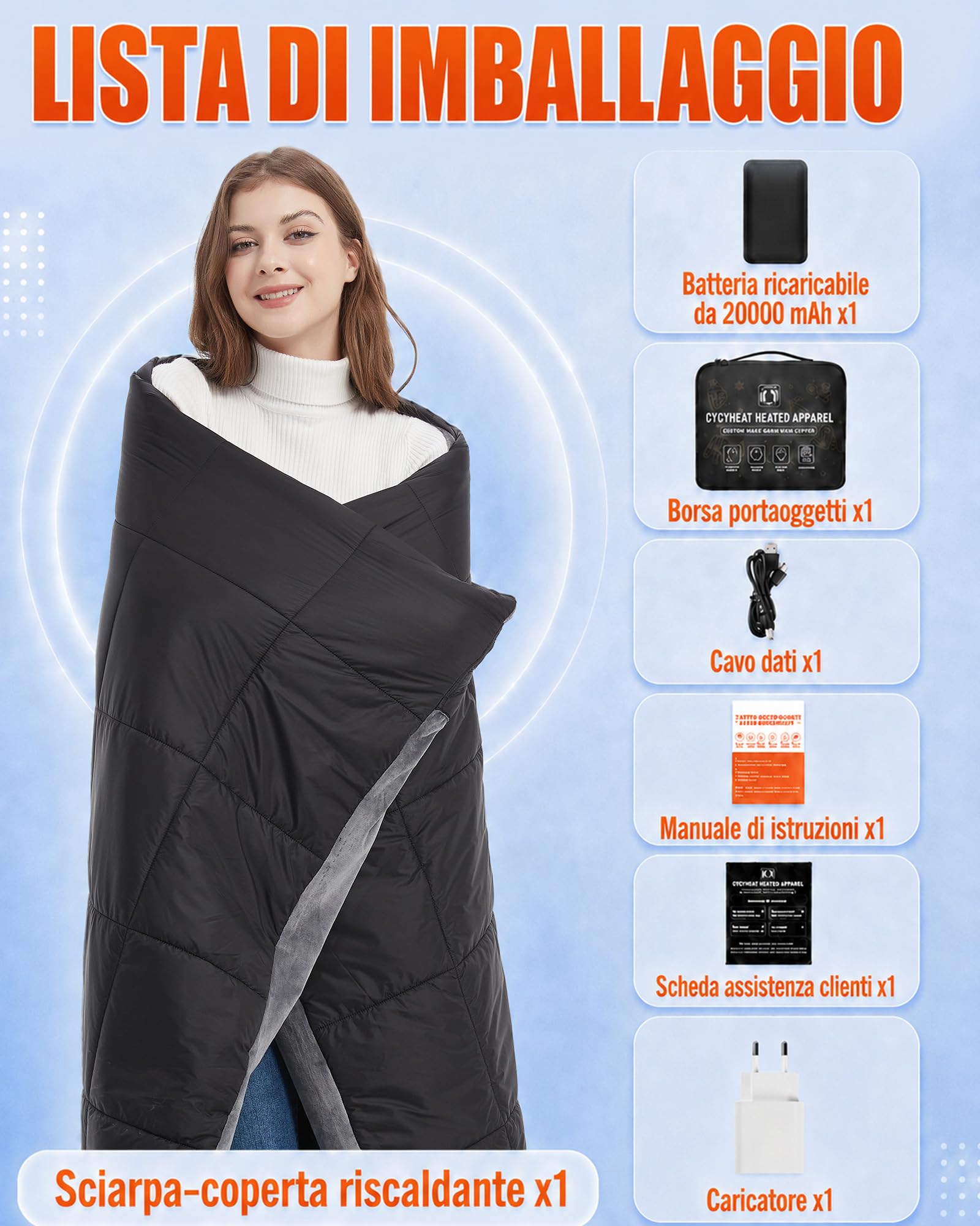 CYCYHEAT Coperta Riscaldante Elettrica Senza Fili 20000mAh 7,4V
