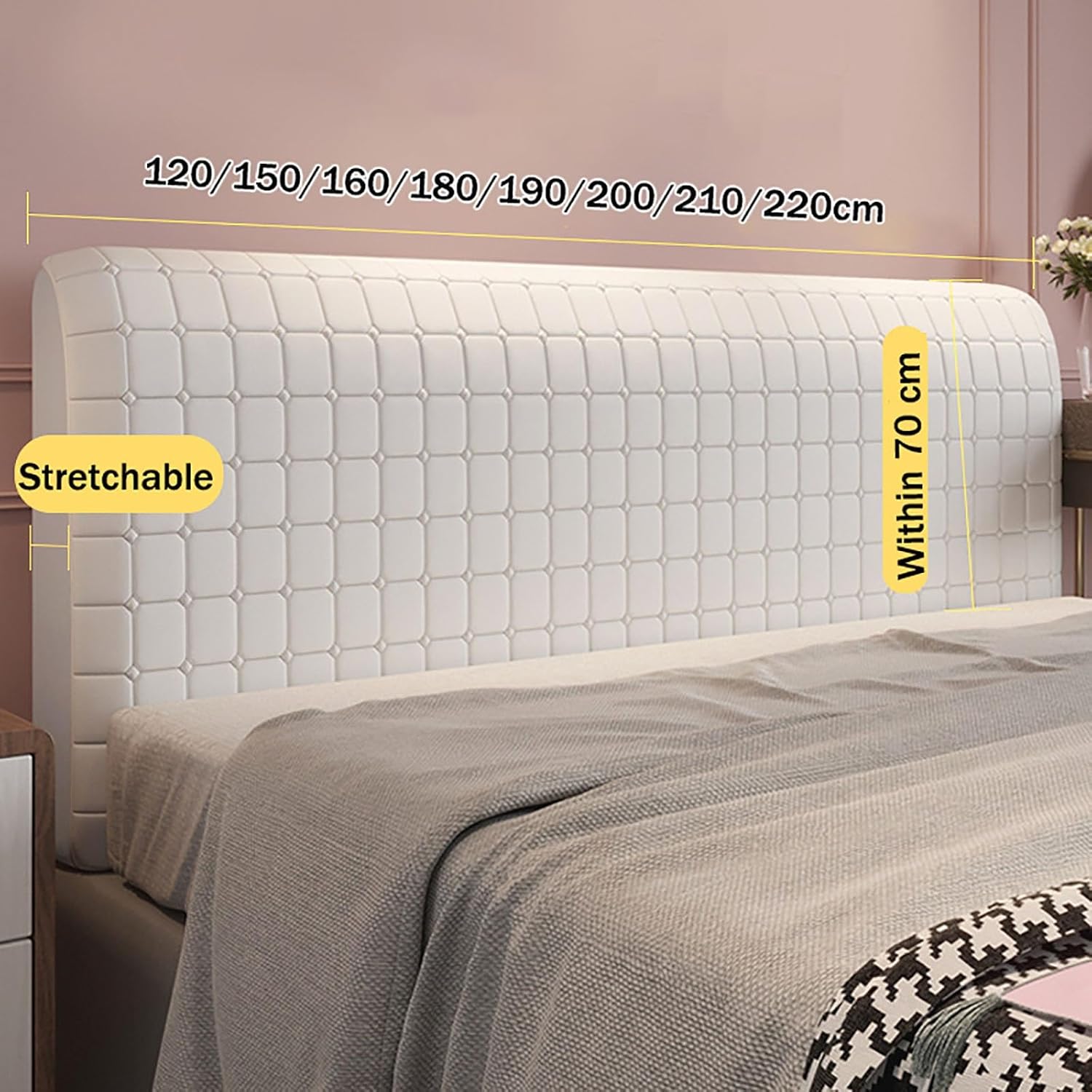 Velvet Bed Headboard Slipcover,Thickened Short Plush,Filled with 380g PP Cotton,Washable Anti Slip Dustproof Protector Cover for Queen Full Cal King(Gray,74.8in)