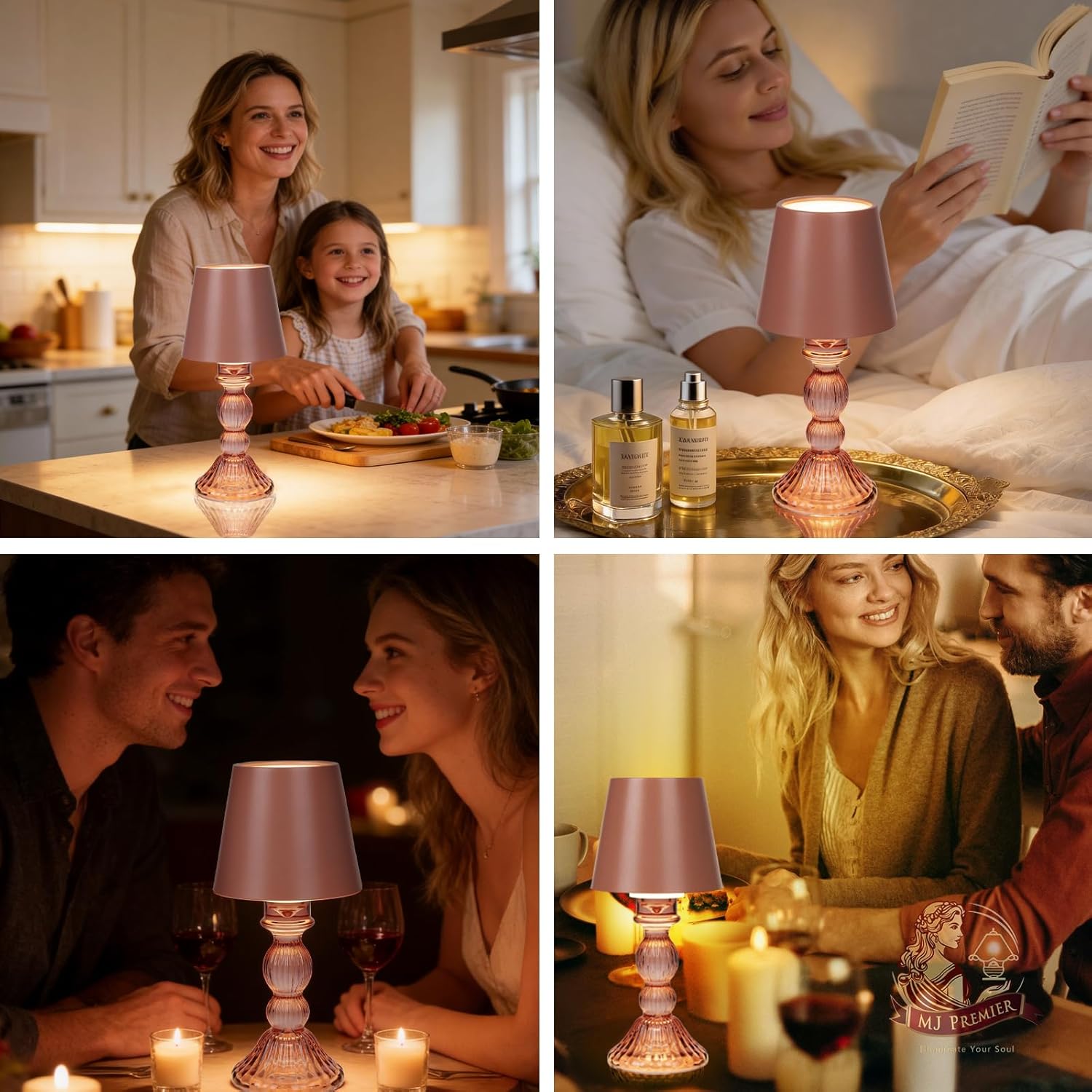MJ PREMIER Cordless Table Lamp, Small Rechargeable Lamp with Touch Control, 9.5" H, 3 Color Stepless Dimming Battery Operated Lamps for Bedroom/Living Room/Bathroom/Kitchen/Corner/Entryway (Pink)