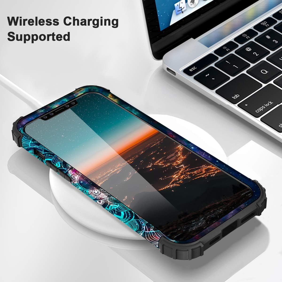 Hocase Compatible with iPhone 12 Pro Max Case, Heavy Duty Shockproof Hard Plastic+Soft Silicone Rubber Bumpers Hybrid Protective Case for iPhone 12 Pro Max (6.7-inch) 2020 - Mandala in Galaxy