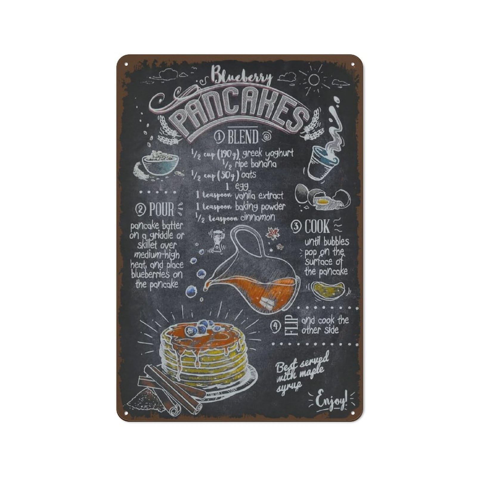peiyeety Food Vintage Metal Tin Sign - Blueberry Pancakes Retro Aluminum Sign - Wall Decor Wall Sign For Kitchen Bakery Cafe Restaurant,Restaurant Wall Decor,Kitchen Decor,Gift For Girl Friend 8"x12"