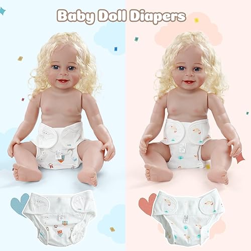 Miniatura 4 de JIZHI 4 pañales de muñeca Reborn reutilizables para muñecas de 17 a 24 pulgadas, ropa interior para muñecas, pañales lavables con bonitos patrones