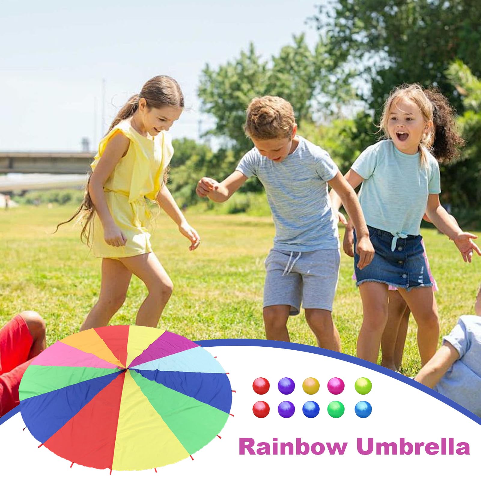 Kids Parachute - Cooperative Group Juego De, Juego De Paracaídas Multicolor con Pelotas | De Paracaídas De Gimnasia De 6 Pies, Actividades De Coordinación De Trabajo En Equipo De