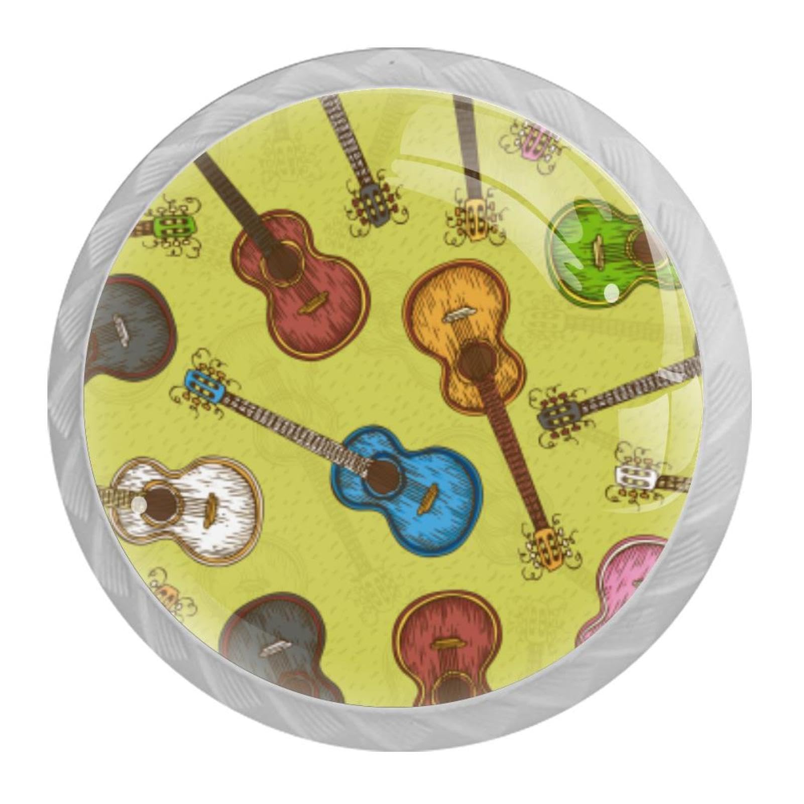 Tqmspg Multi08 4 Pieces Drawer Pulls Guitars Pattern Door Knobs Dresser Handles For Kitchen Wardrobe Cupboard Hardware Furniture