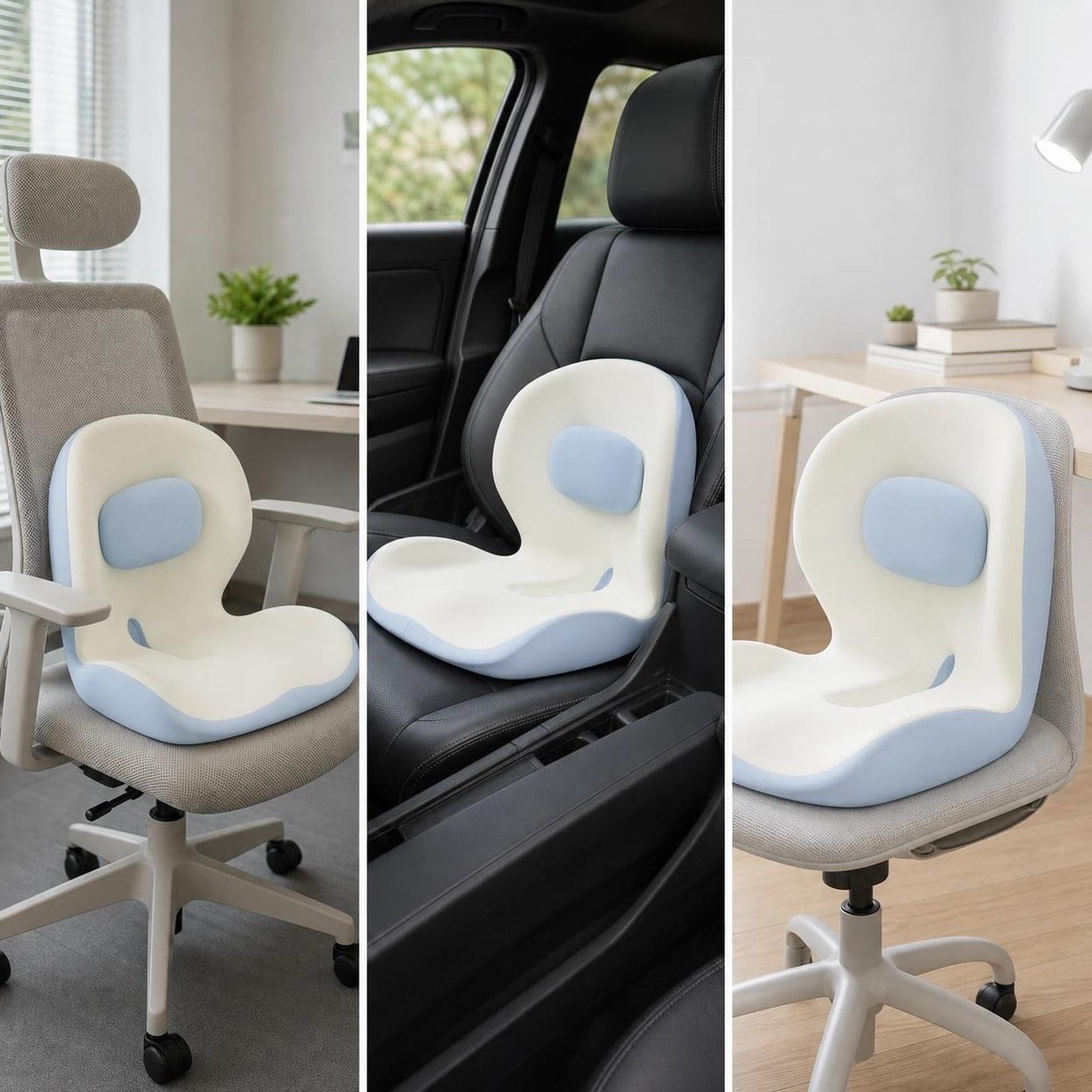 harayaa Bürostuhl-Sitzkissen, Stützkissen, Rückenstütze, Steißbeinmatte, Memory-Schaum-Sitzkissen für Bürostühle, Esszimmerstühle, Gaming-Stühle, Blau