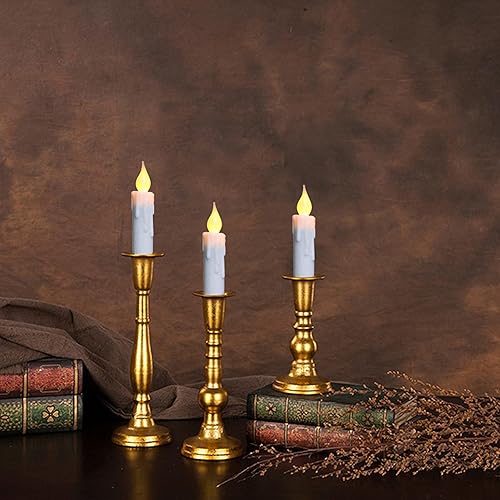 Miniatura 2 de CVHOMEDECO. Velas cónicas parpadeantes LED sin llama, funcionan con pilas, con temporizador, color blanco, 4-34 pulgadas, juego de 3
