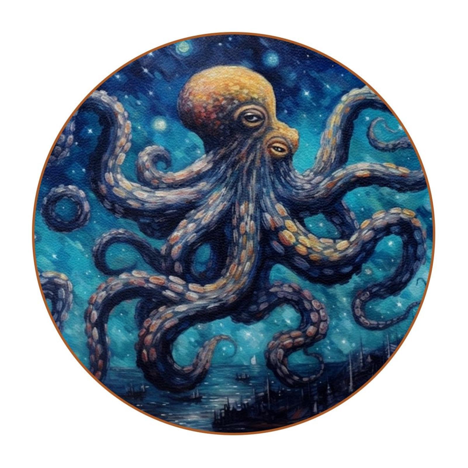 Cartoon-Galaxie-Oktopus-Untersetzer für Getränke, 6 Stück, Tisch-Schutzmatte für Weingläser, Tassen und Tassen, wiederverwendbar im Büro, Küche, Bar, 10,9 cm